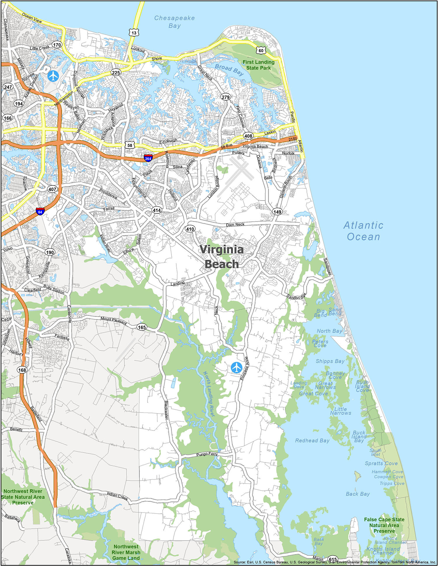 Virginia Beach Map, Virginia - Gis Geography with Street Map Of Virginia Beach