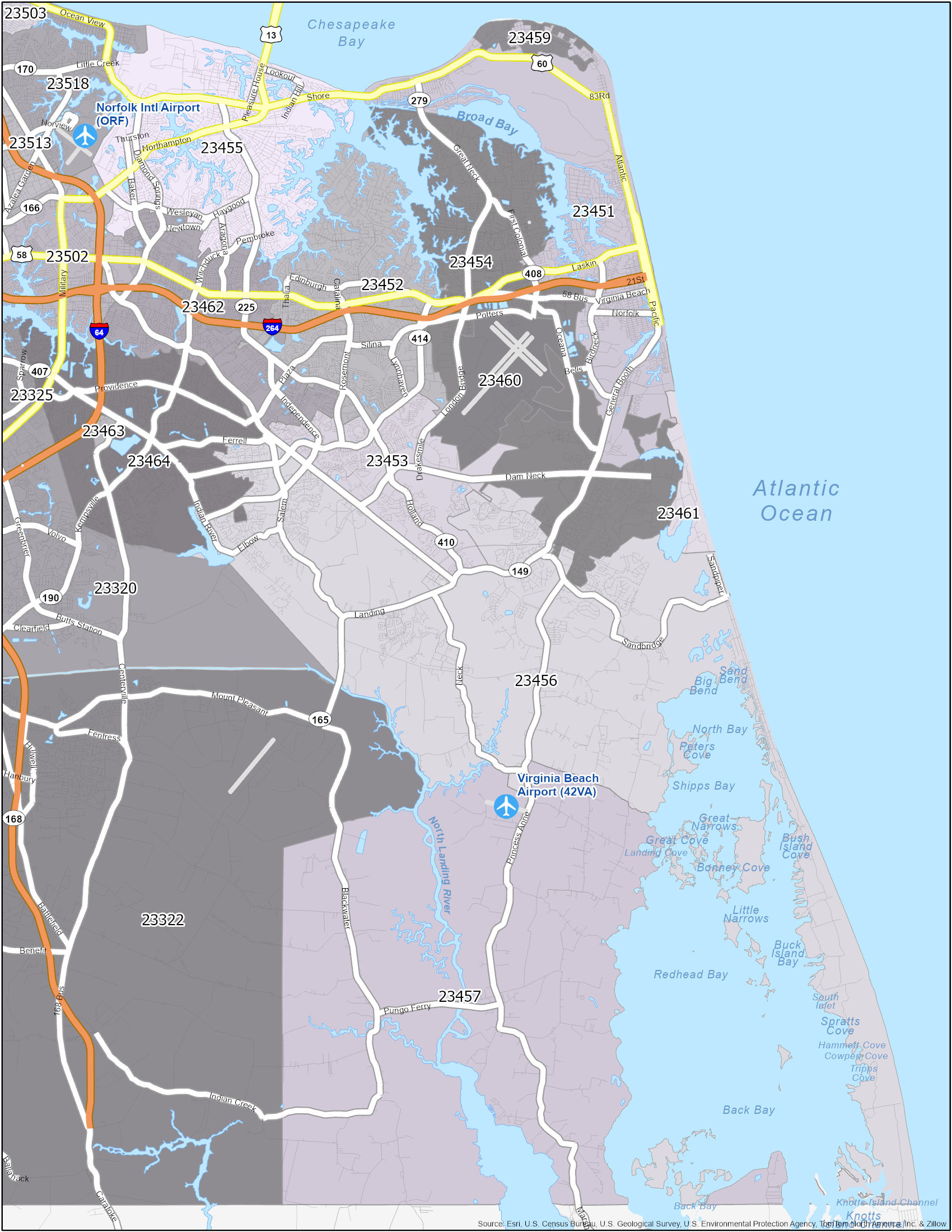 Virginia Beach Zip Code Map - Gis Geography intended for Virginia Beach Map with Zip Codes