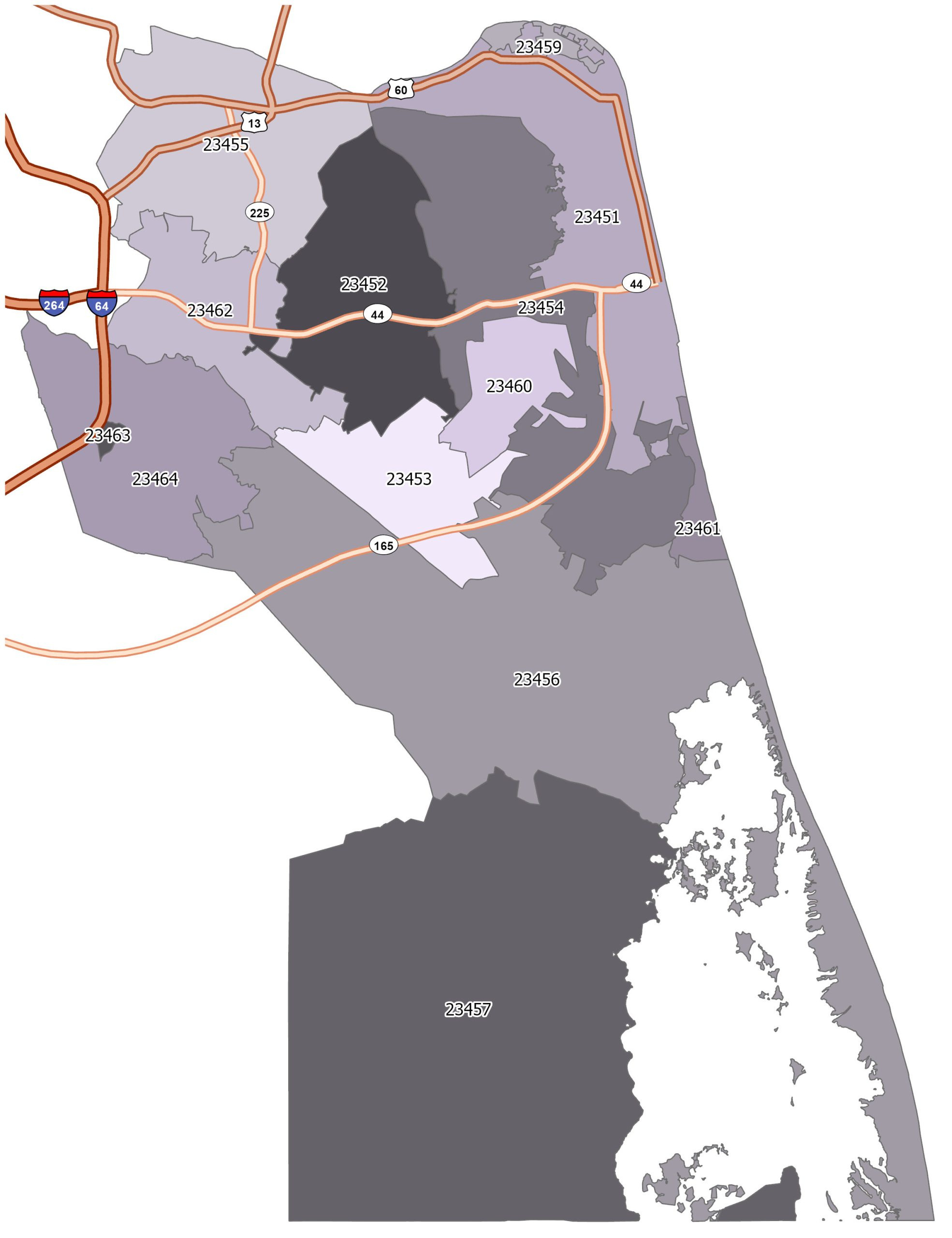 Virginia Beach Zip Code Map - Gis Geography with Zip Code Virginia Beach Map