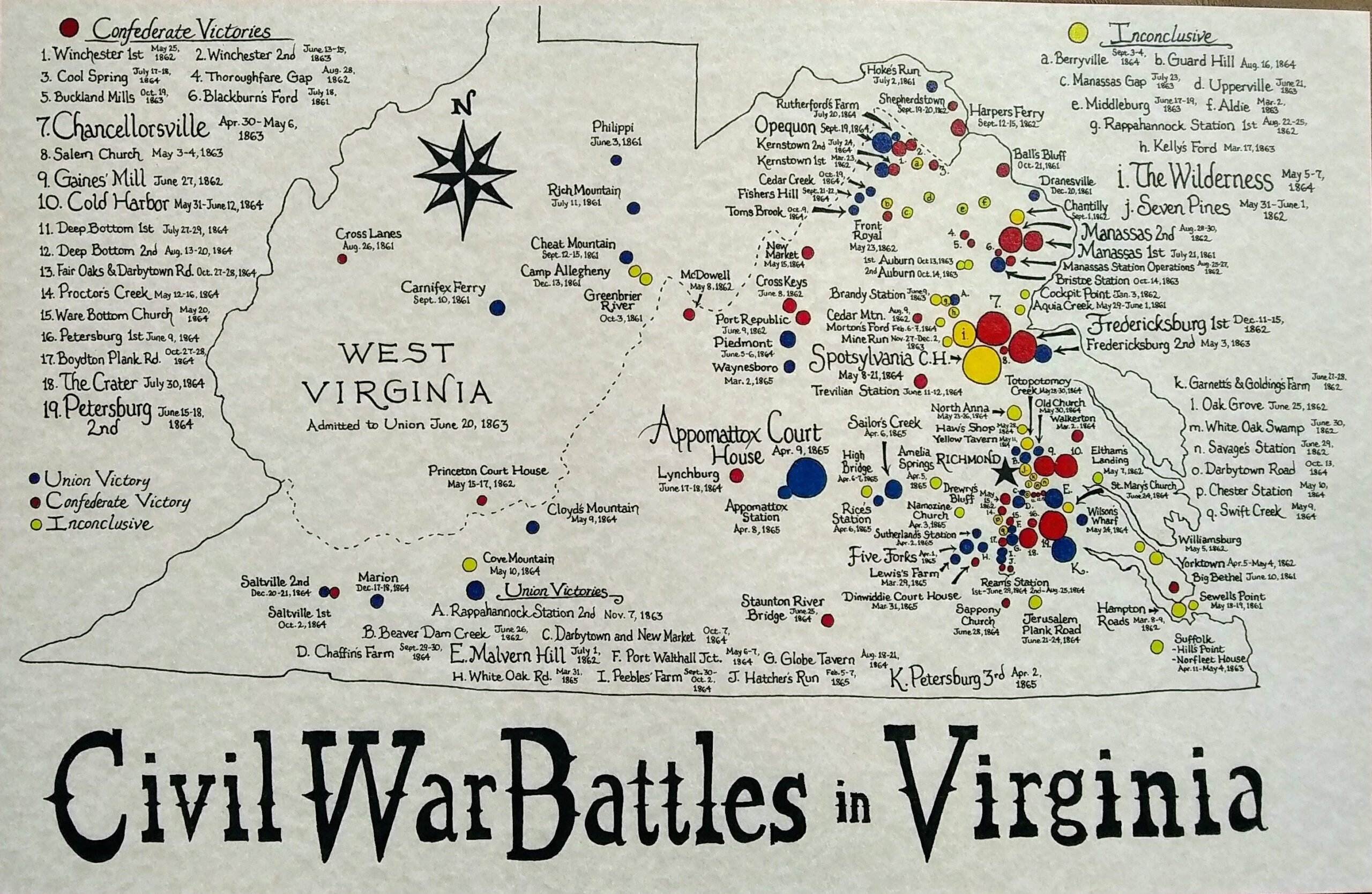 Virginia Civil War Map - Etsy with Map Of Virginia Civil War Battles