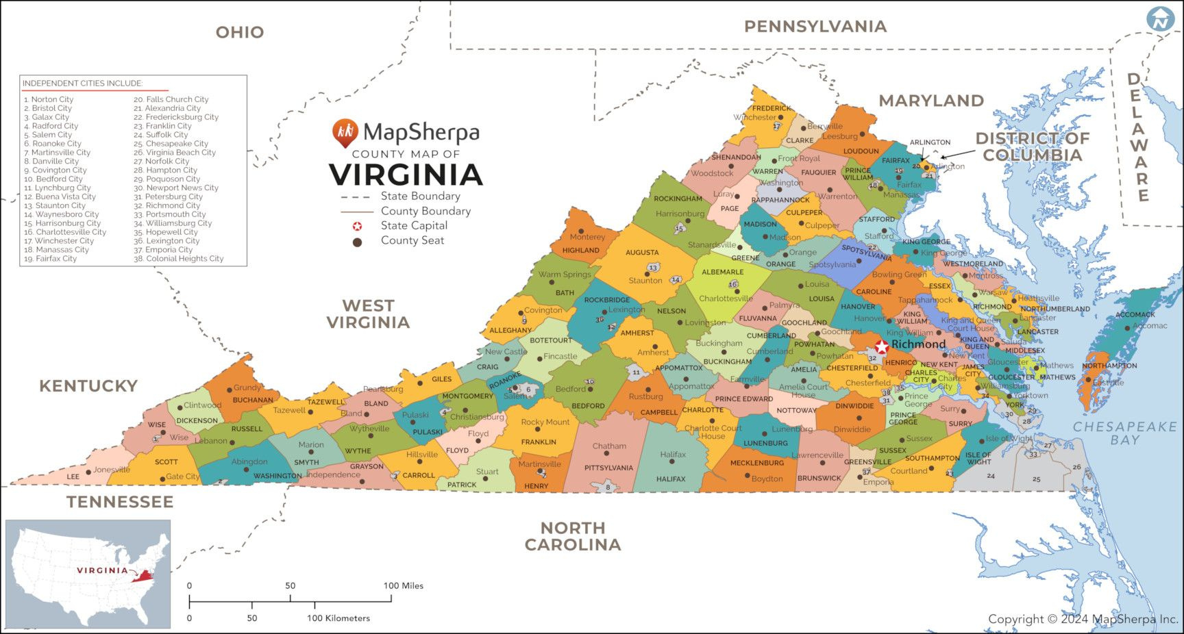Virginia Counties Map - Standard | Stanfords regarding Map of Counties of Virginia