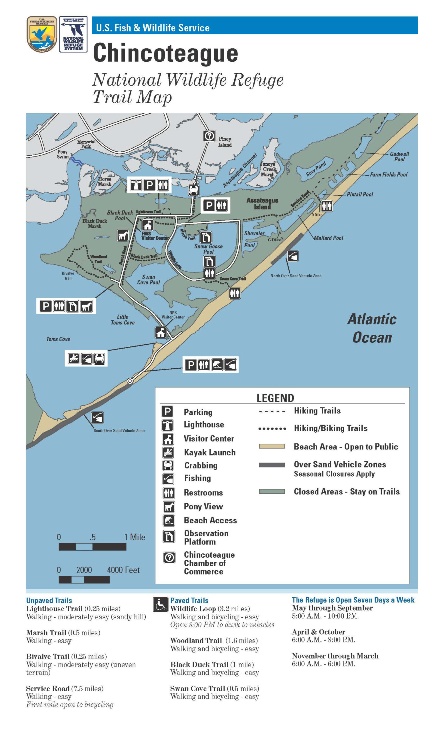 Virginia District Trail Map - Assateague Island National Seashore intended for Map of Chincoteague Island Virginia
