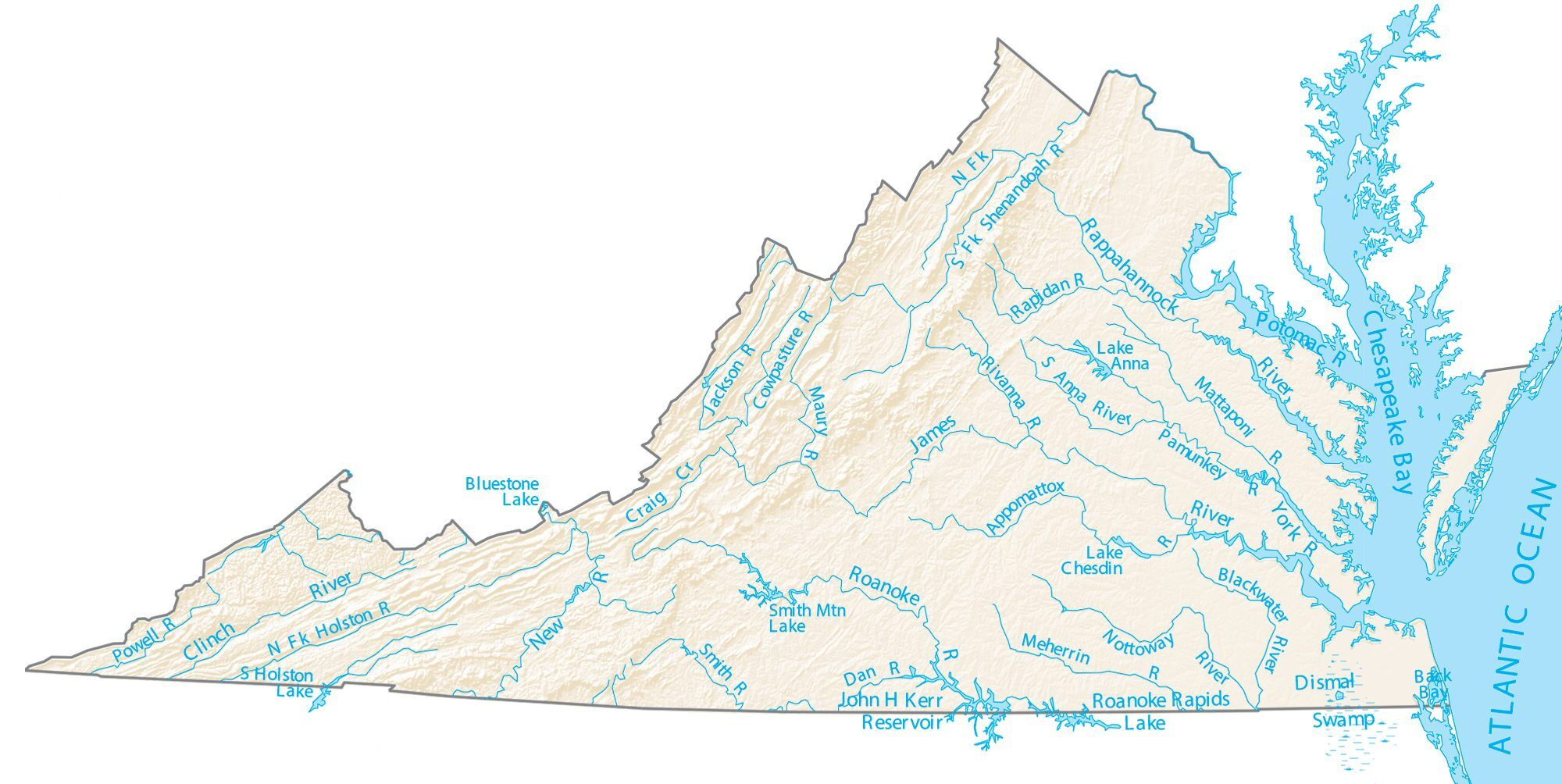 Virginia Lakes And Rivers Map - Gis Geography with regard to 4 Major Rivers in Virginia Map