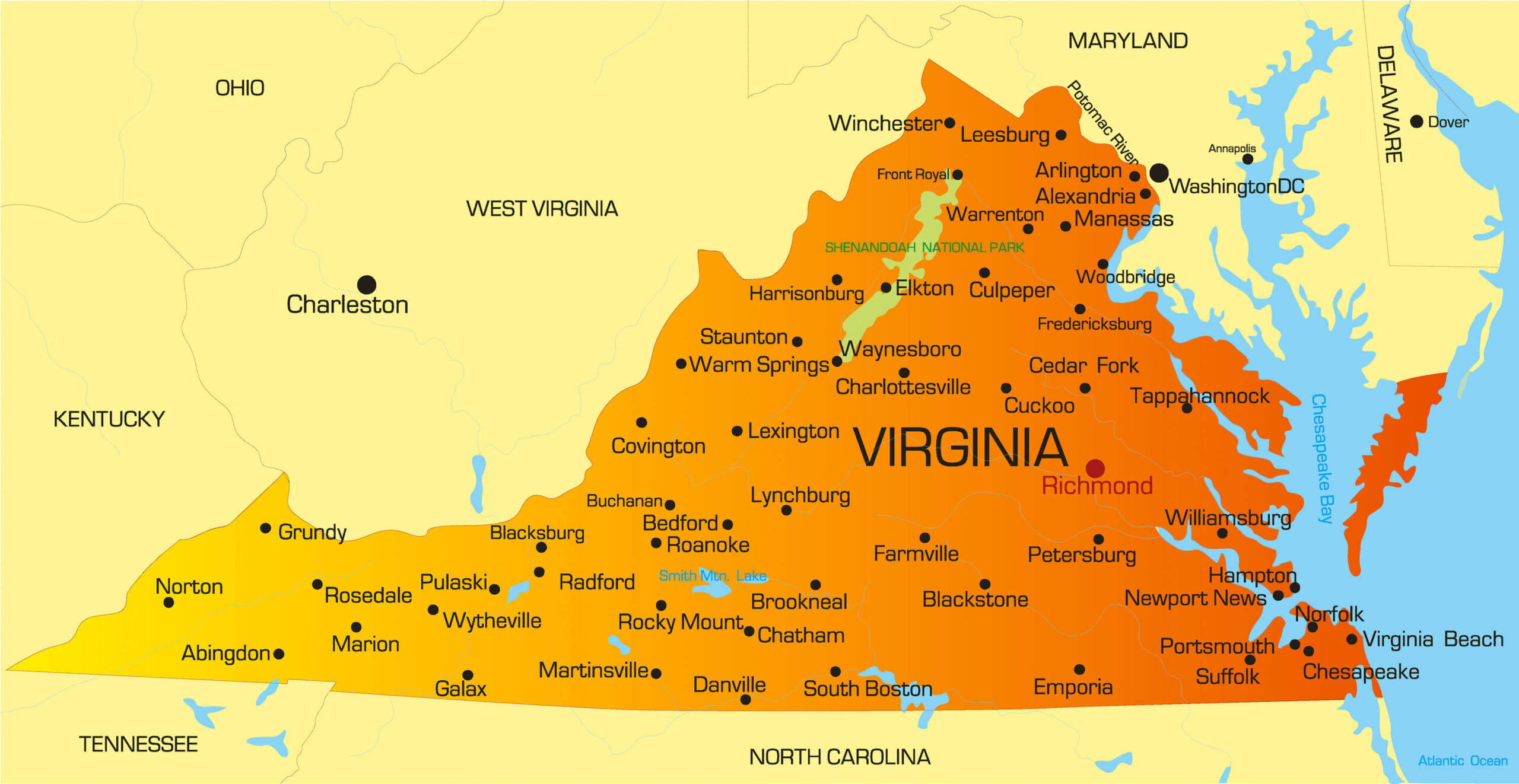 Virginia Map - Guide Of The World within Richmond On Map Of Virginia