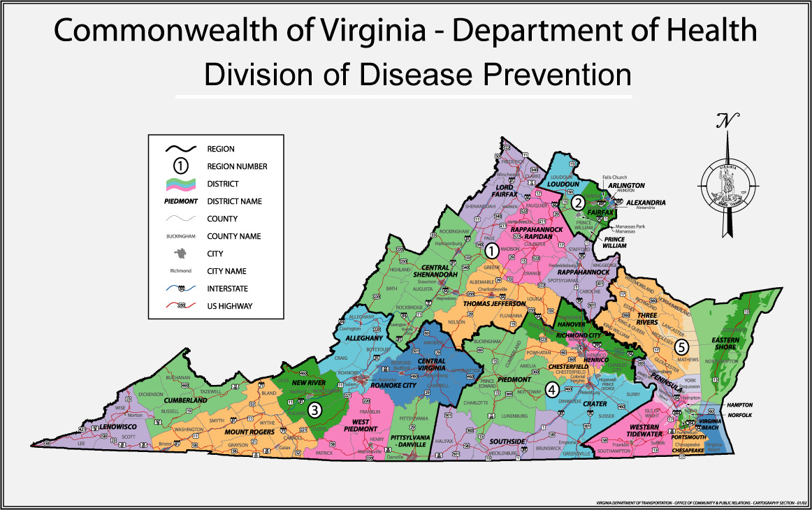 Virginia Maphealth Region And District – Disease Prevention within Map Of The Commonwealth Of Virginia