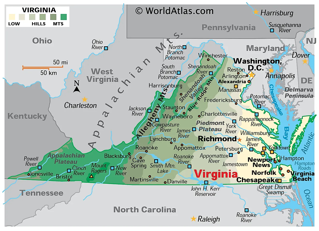 Virginia Maps &amp;amp; Facts - World Atlas regarding Map Of Virginia And Surrounding States