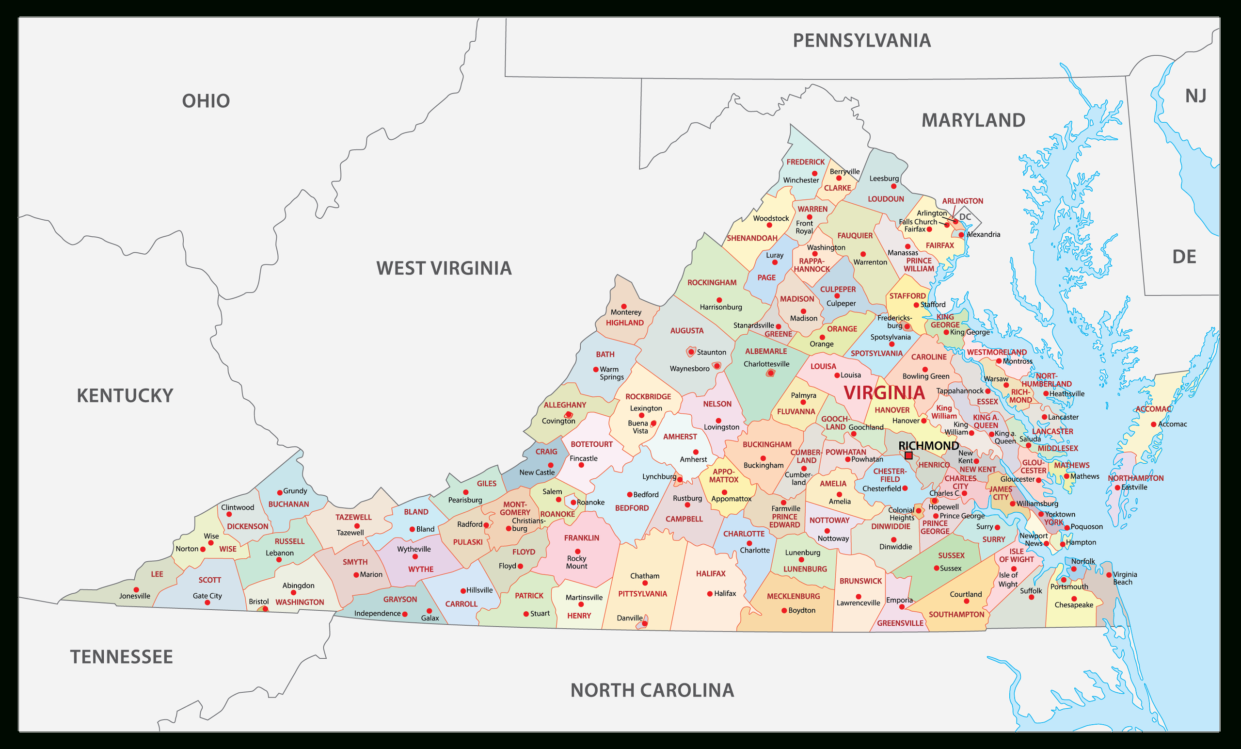 Virginia Maps &amp;amp; Facts - World Atlas with County And City Map Of Virginia