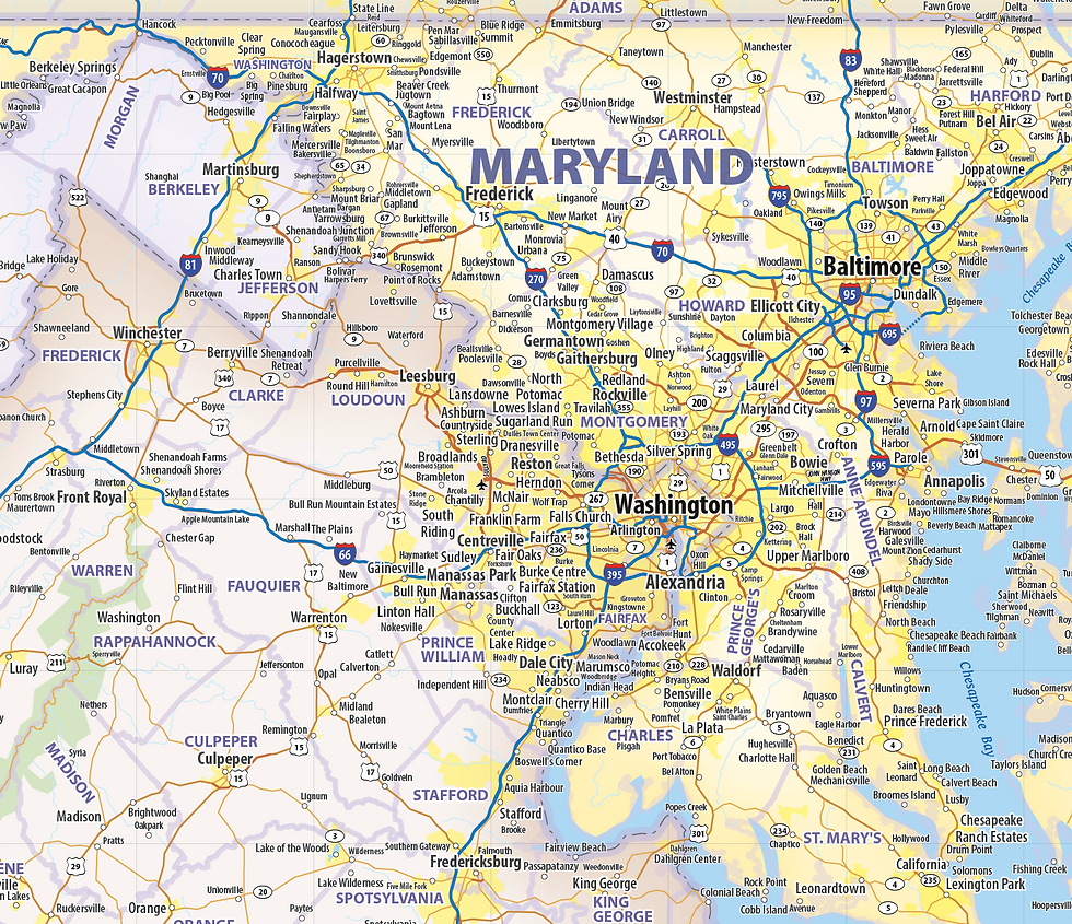 Virginia, North Carolina, Maryland &amp;amp; Delaware Laminated Wall Map pertaining to Map Of Maryland Dc And Virginia