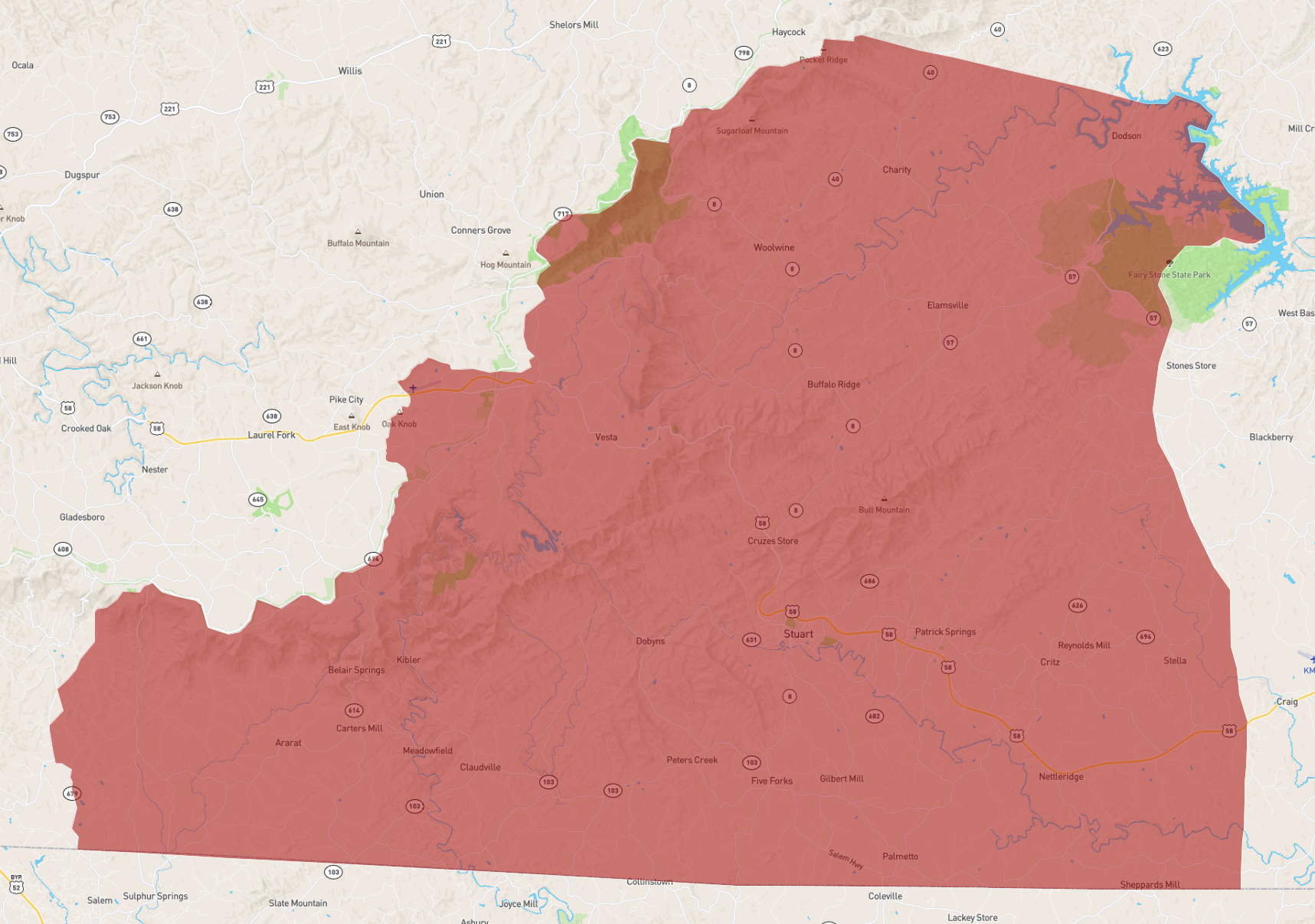 Virginia Patrick County in Map of Patrick County Virginia