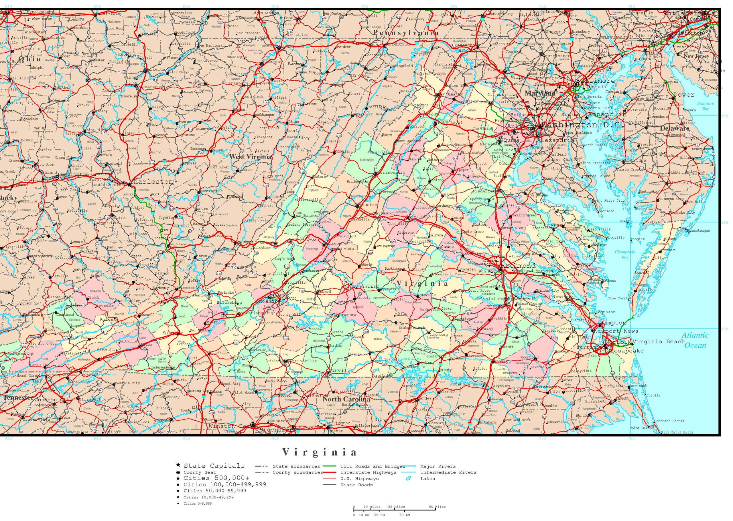 Virginia Political Map inside Political Map Of Virginia With Cities