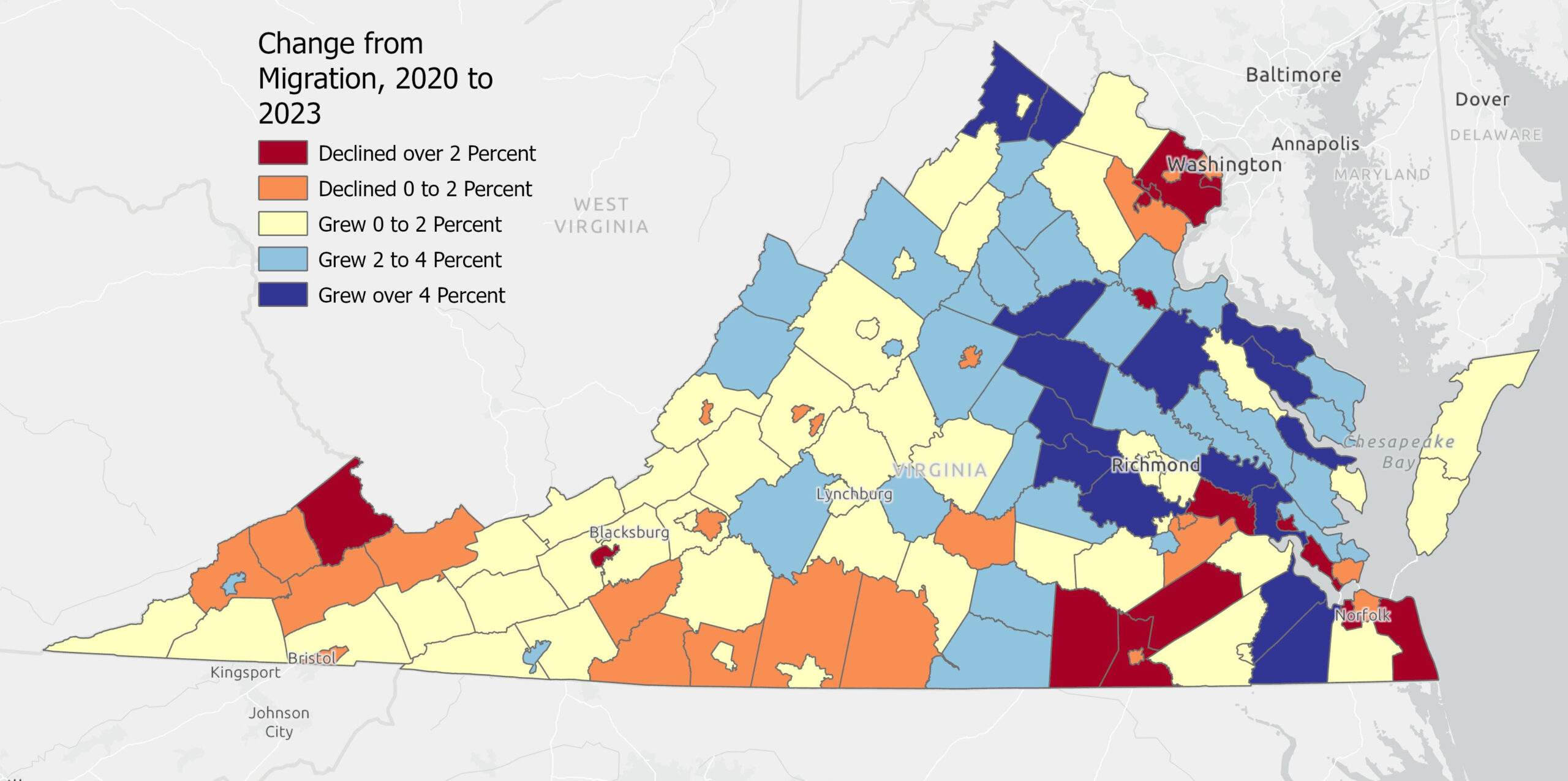 Virginia Population Estimates | Cooper Center inside Population Density Map Of Virginia
