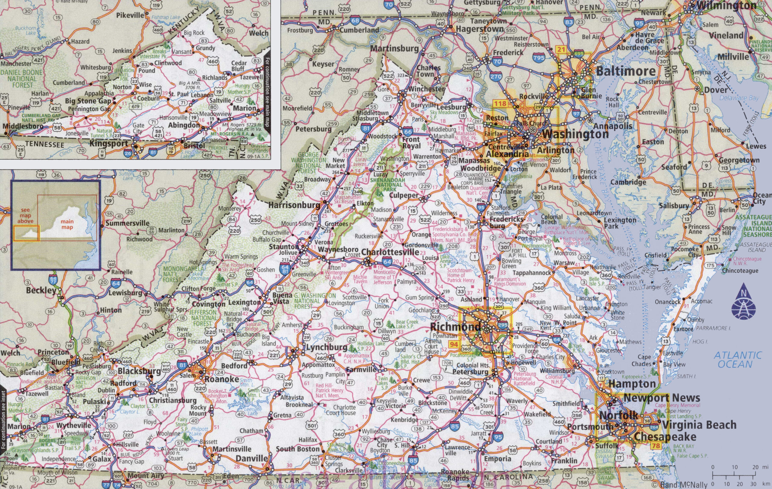 Virginia Road Map - Ontheworldmap for State Of Virginia Road Map