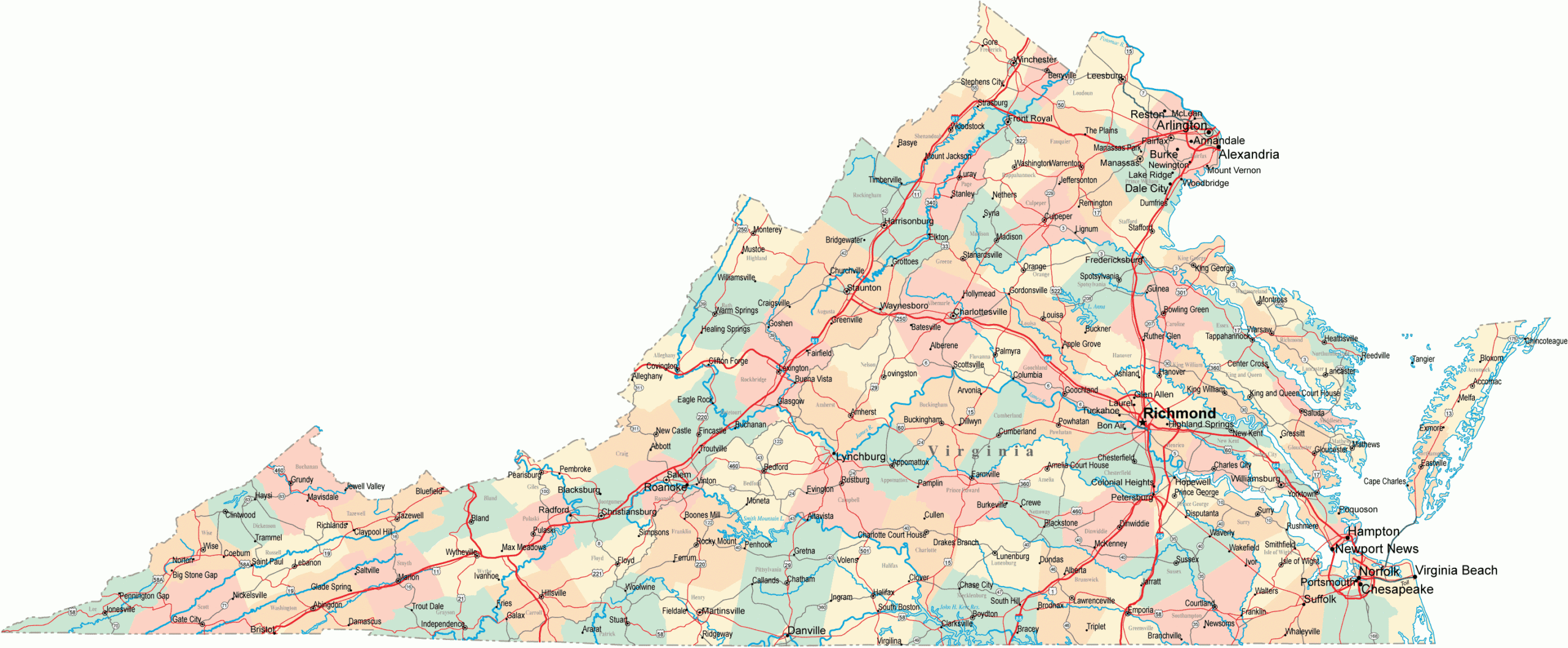 Virginia Road Map - Va Road Map - Virginia Highway Map in I 81 Virginia Road Conditions Map