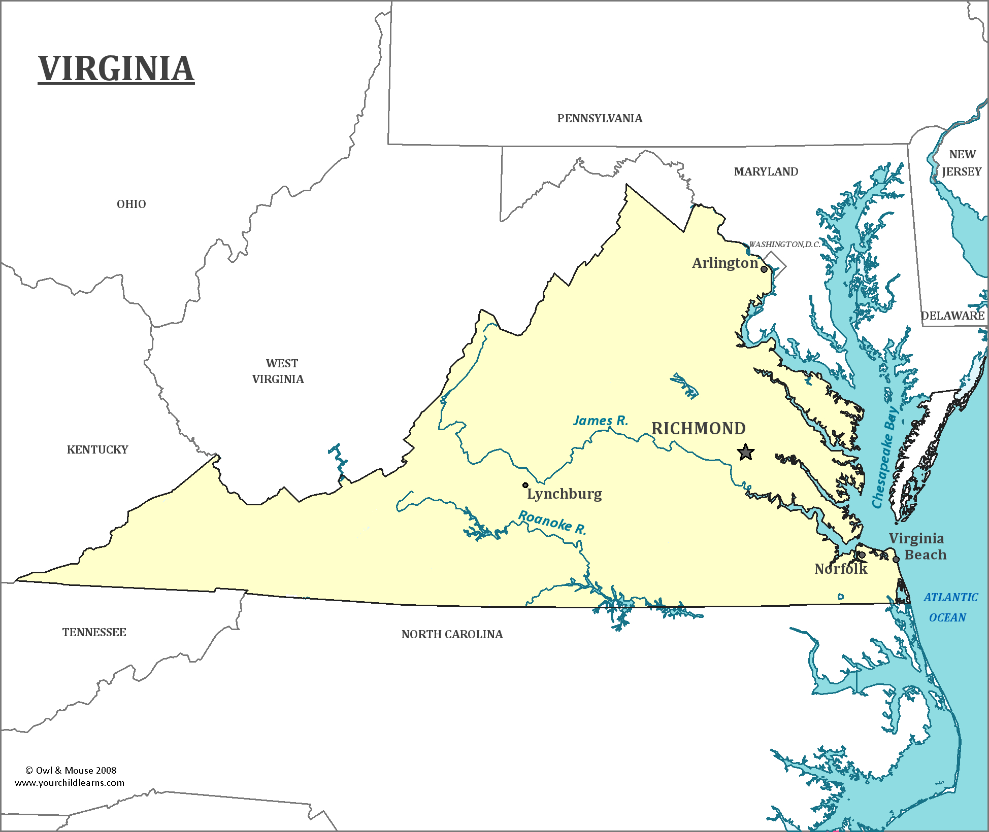 Virginia State Map - Map Of Virginia And Information About The State within Virginia and Surrounding States Map