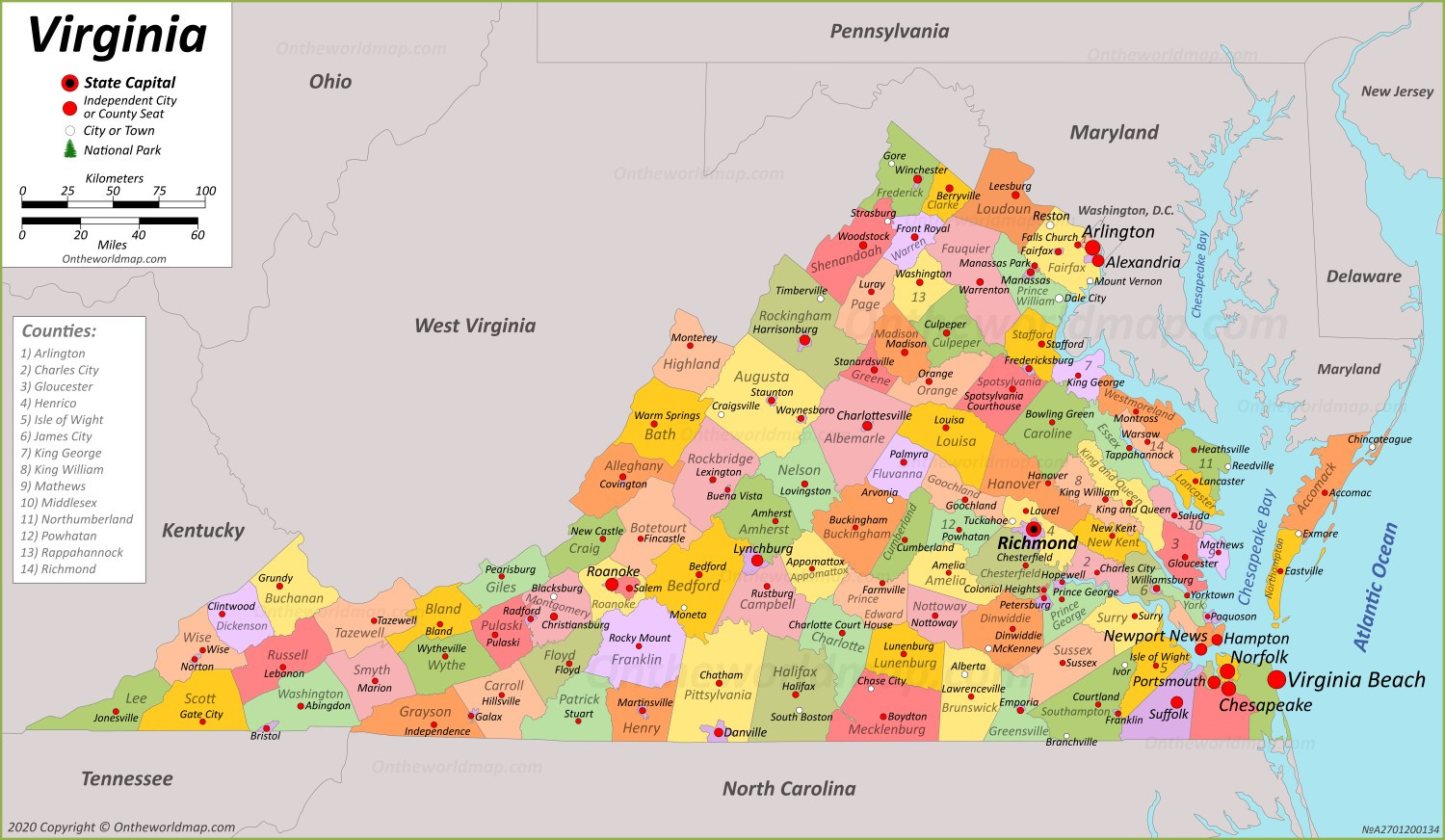Virginia State Map | Usa | Maps Of Virginia (Va) intended for Map of Virginia with Major Cities