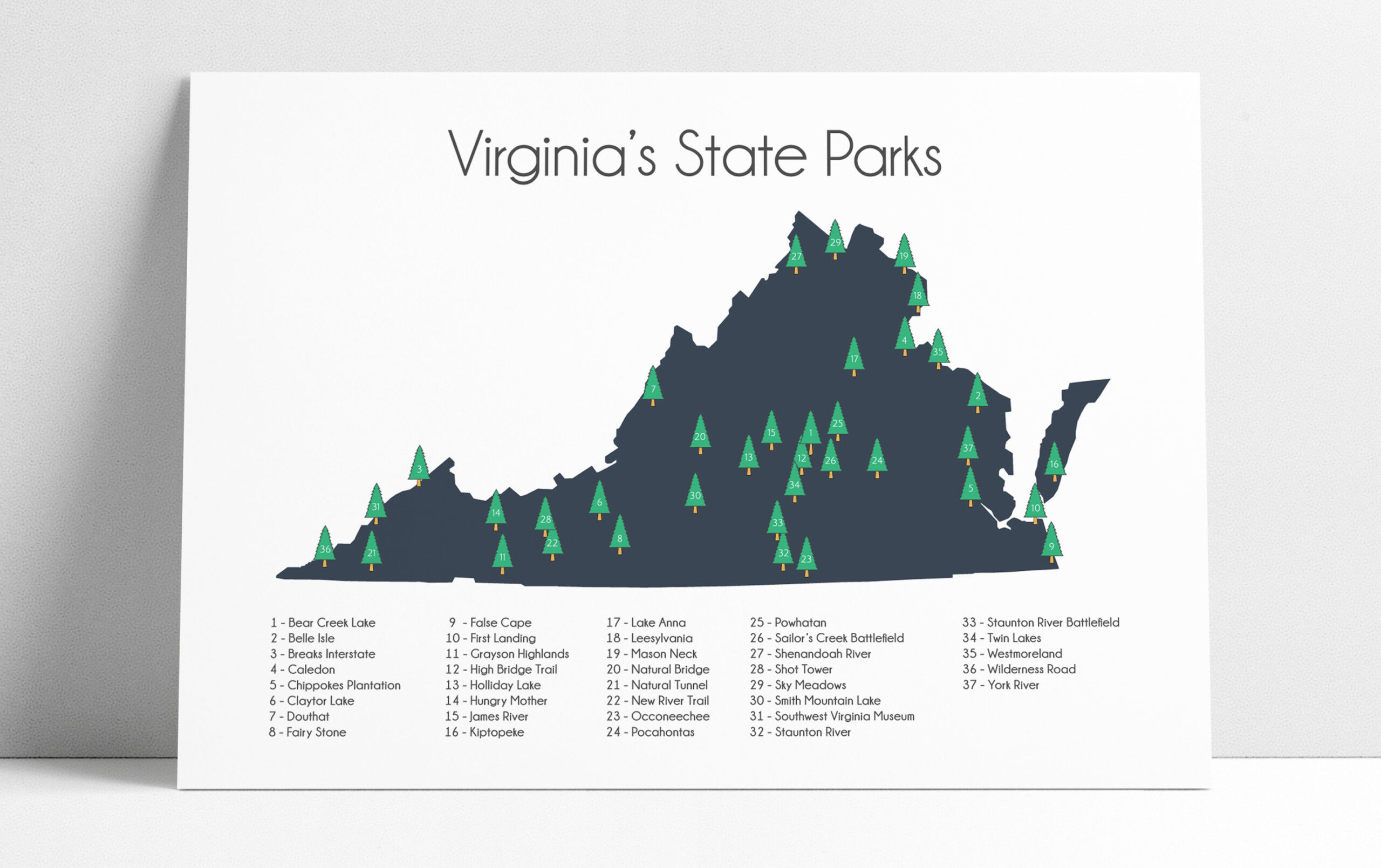 Virginia&amp;#039;S State Parks, Va State Parks Checklist Map Poster Print throughout Map of Virginia National Parks