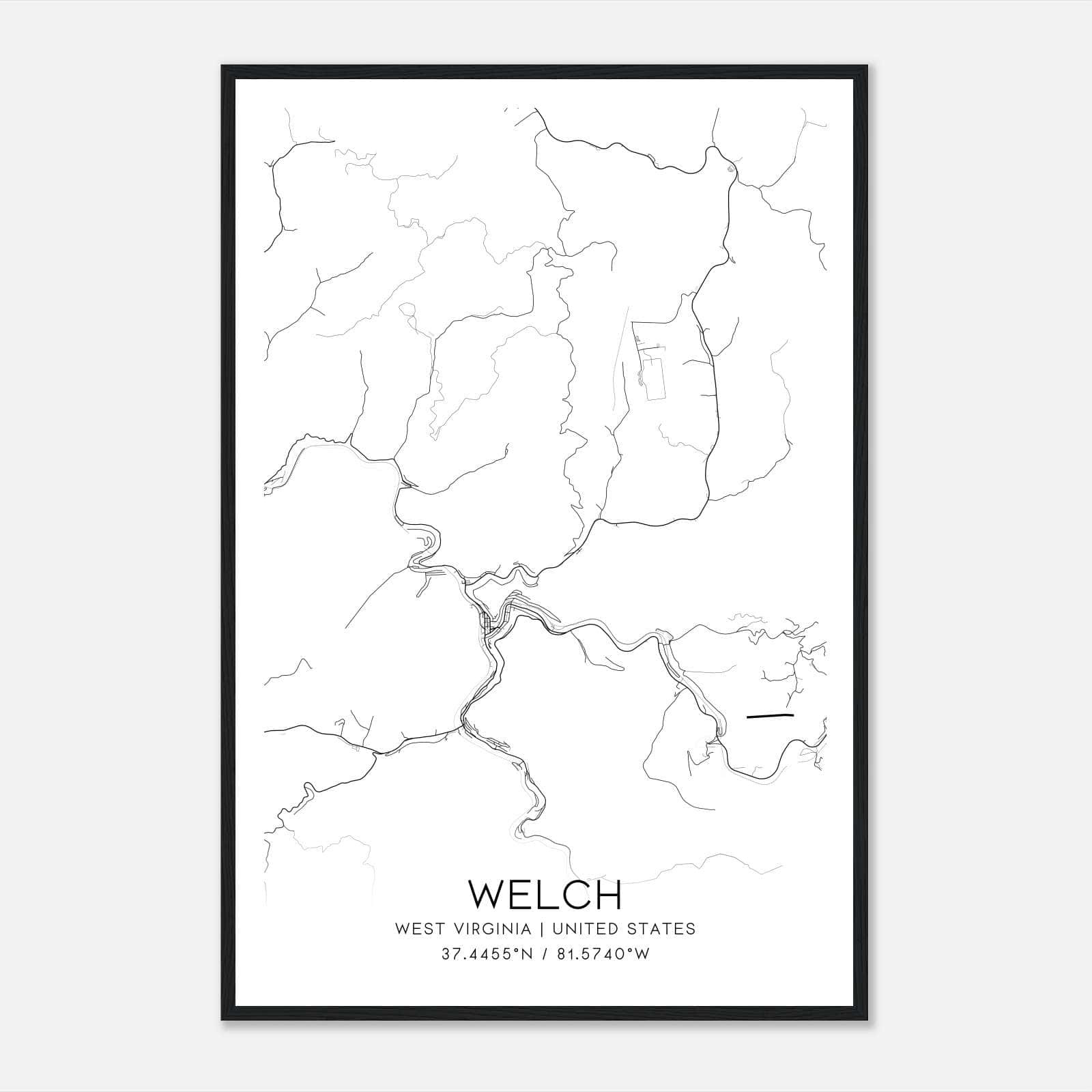 Welch West Virginia Map Poster, Modern Home Decor Wall Art Print - Custom Maps &amp;amp; Posters in Map Of Welch West Virginia
