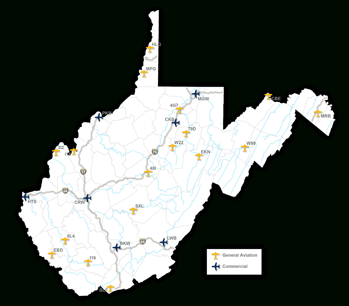 West Virginia Airports Map – West Virginia Aviation Economic regarding Airports in West Virginia Map