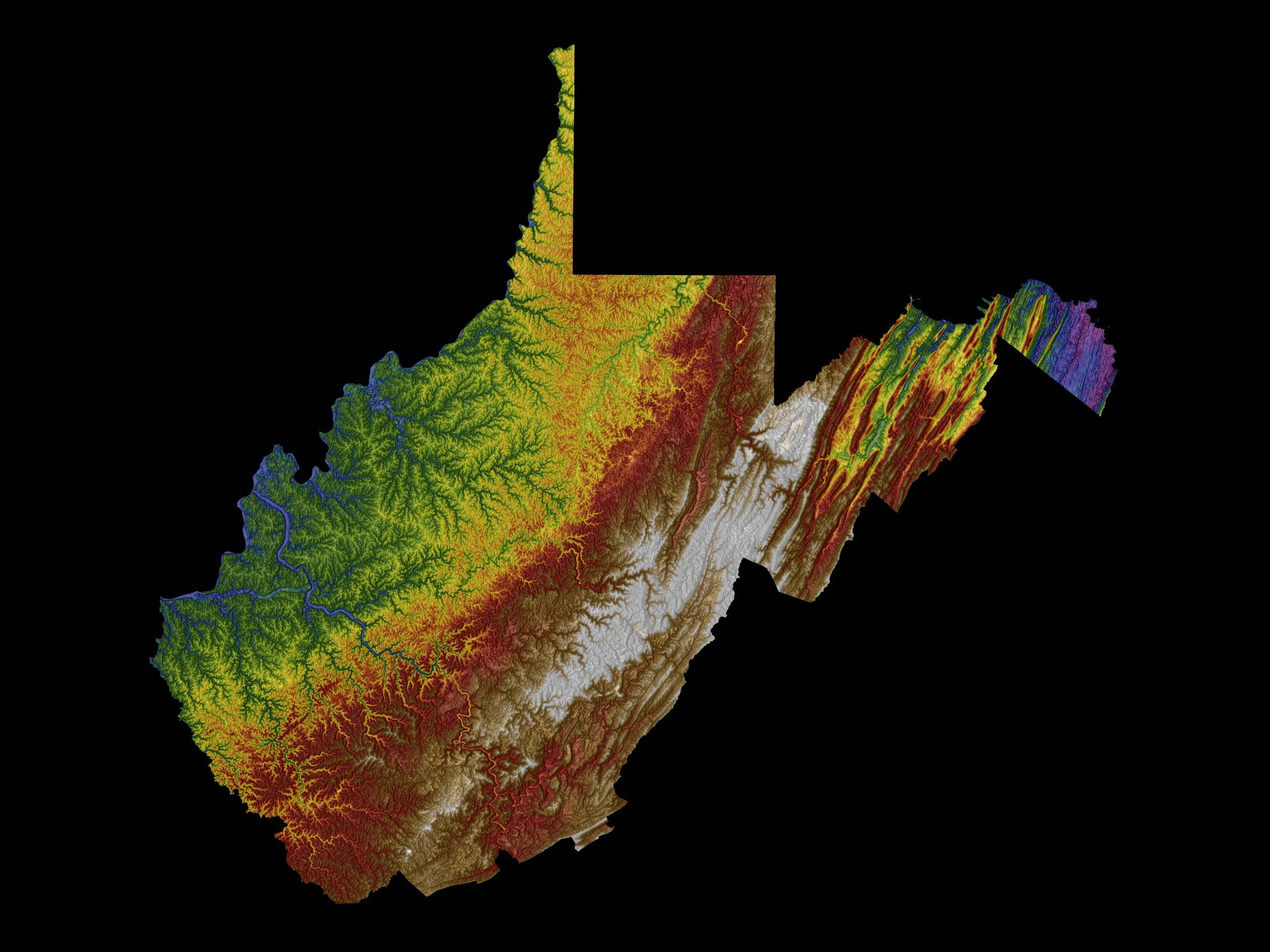 West Virginia Color Elevation Map - Etsy within Topo Map Of West Virginia