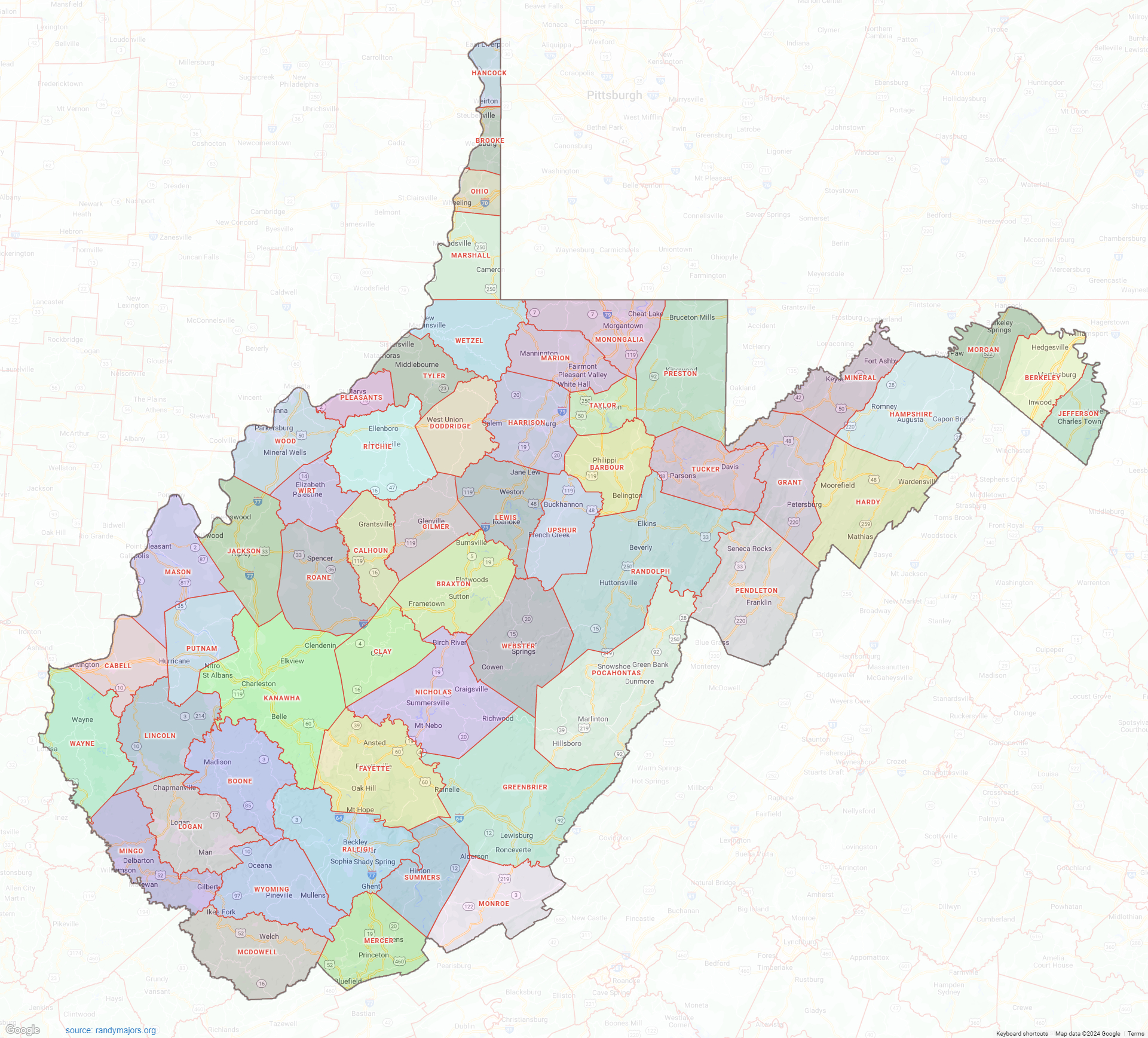 West Virginia County Map – Large Image – Shown On Google Maps with regard to Google Map Of West Virginia