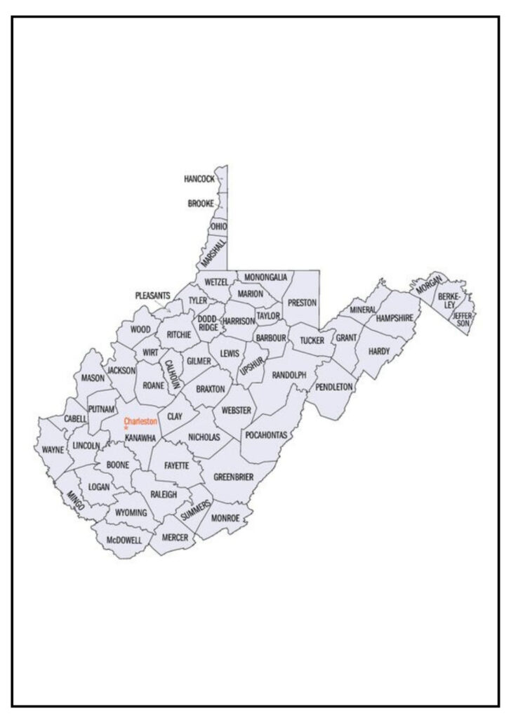 County Map of Ohio and West Virginia