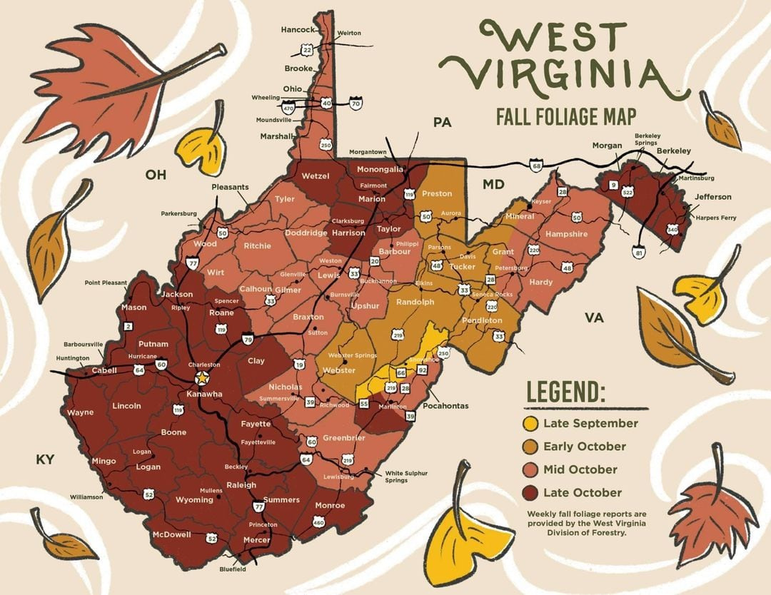 West Virginia Department Of Tourism Releases Fall Foliage Map intended for West Virginia Leaf Peeping Map