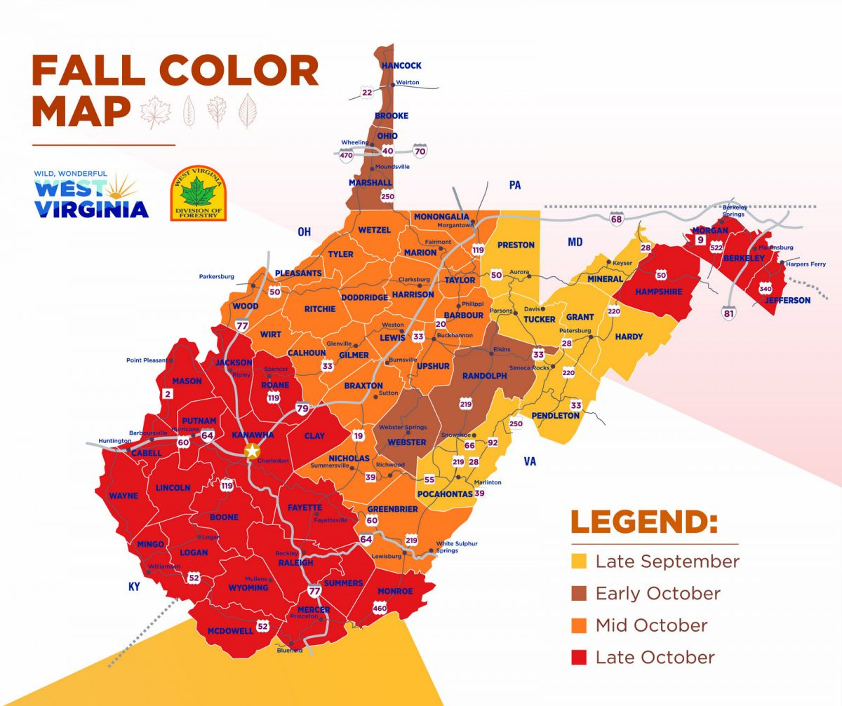 West Virginia Fall Foliage Map 2017 - West Virginia Explorer with regard to West Virginia Leaf Peeping Map