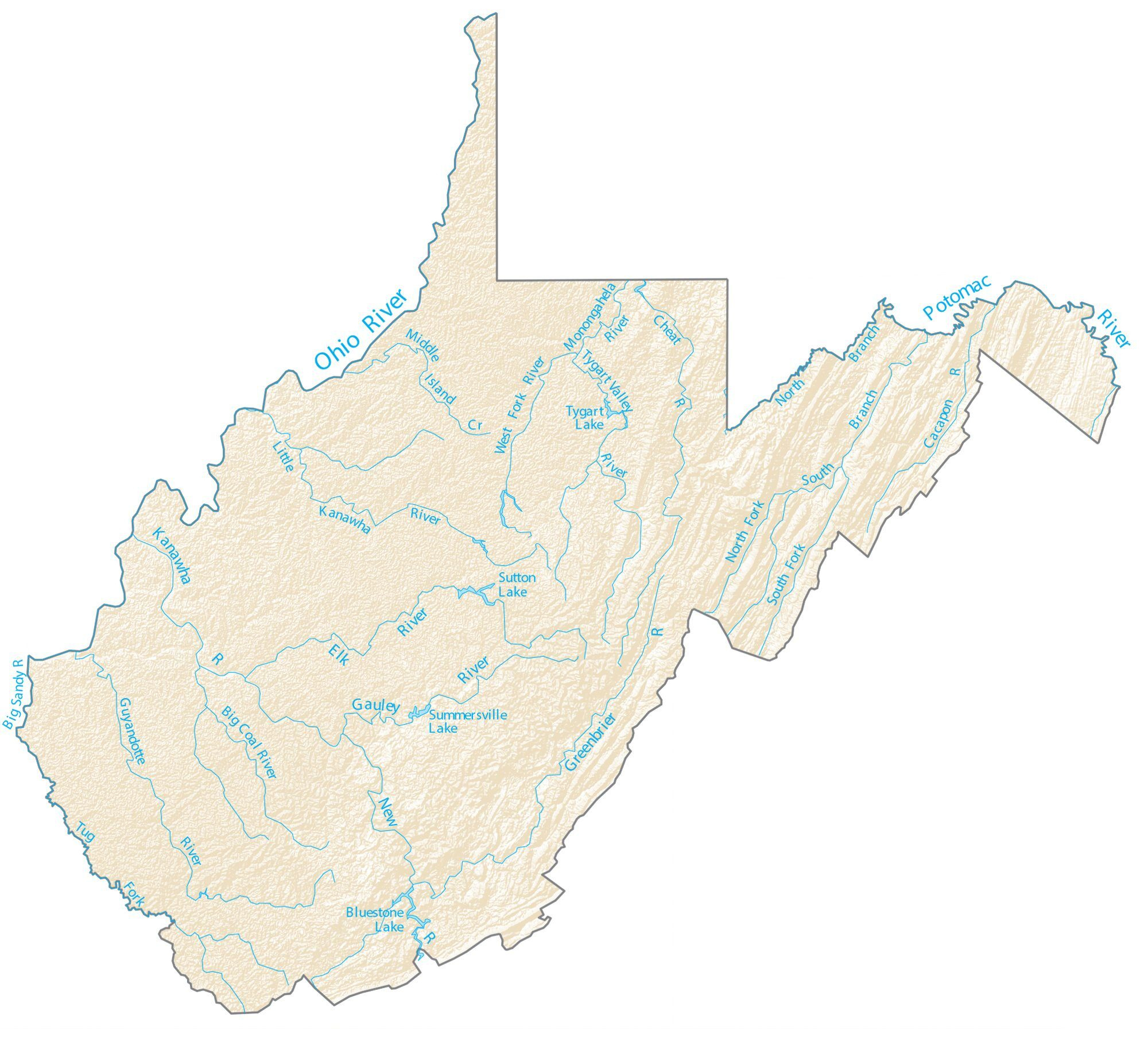 West Virginia Lakes And Rivers Map - Gis Geography pertaining to Elk River West Virginia Map