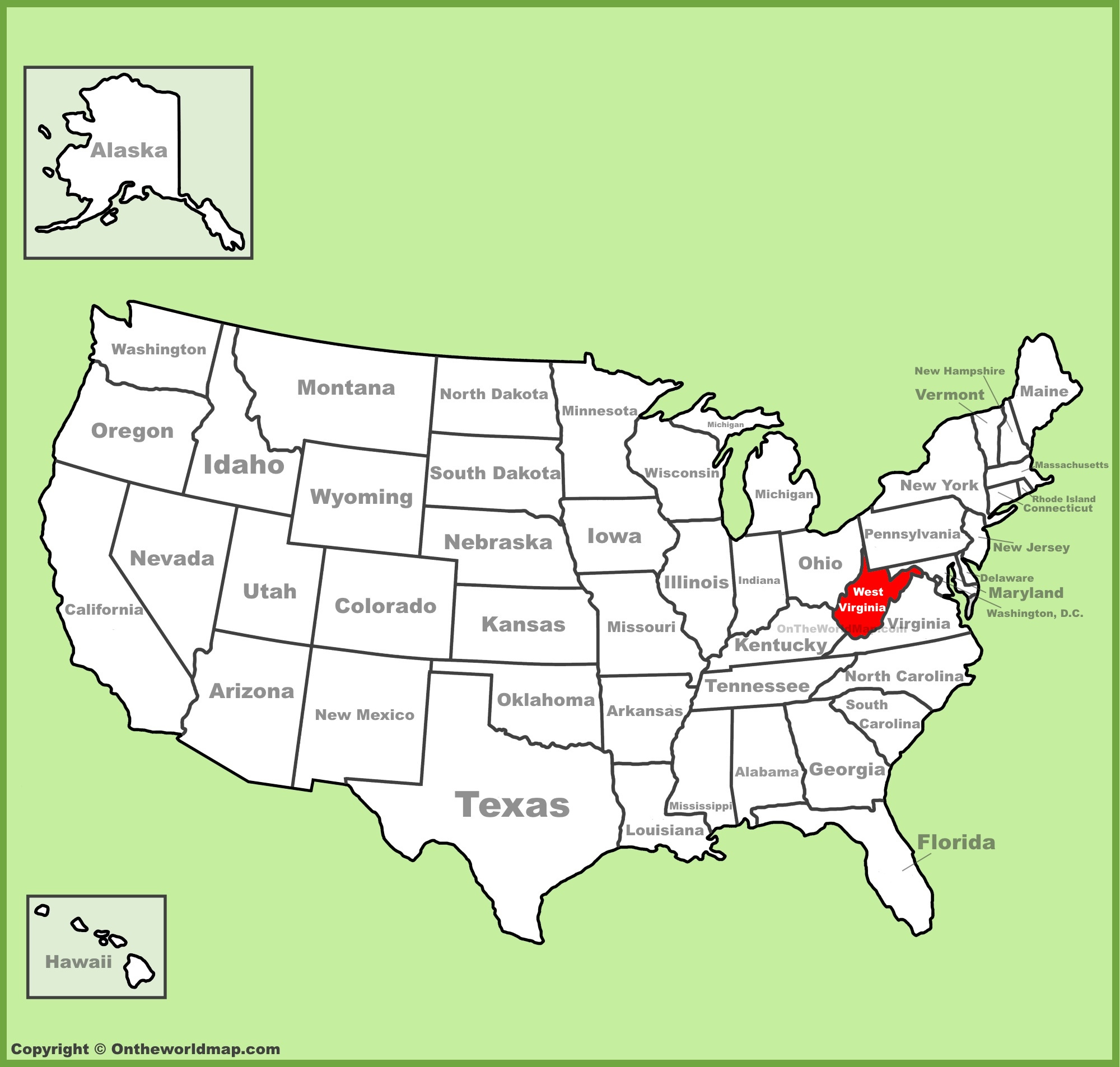 West Virginia Location On The U.s. Map - Ontheworldmap pertaining to West Virginia On Us Map