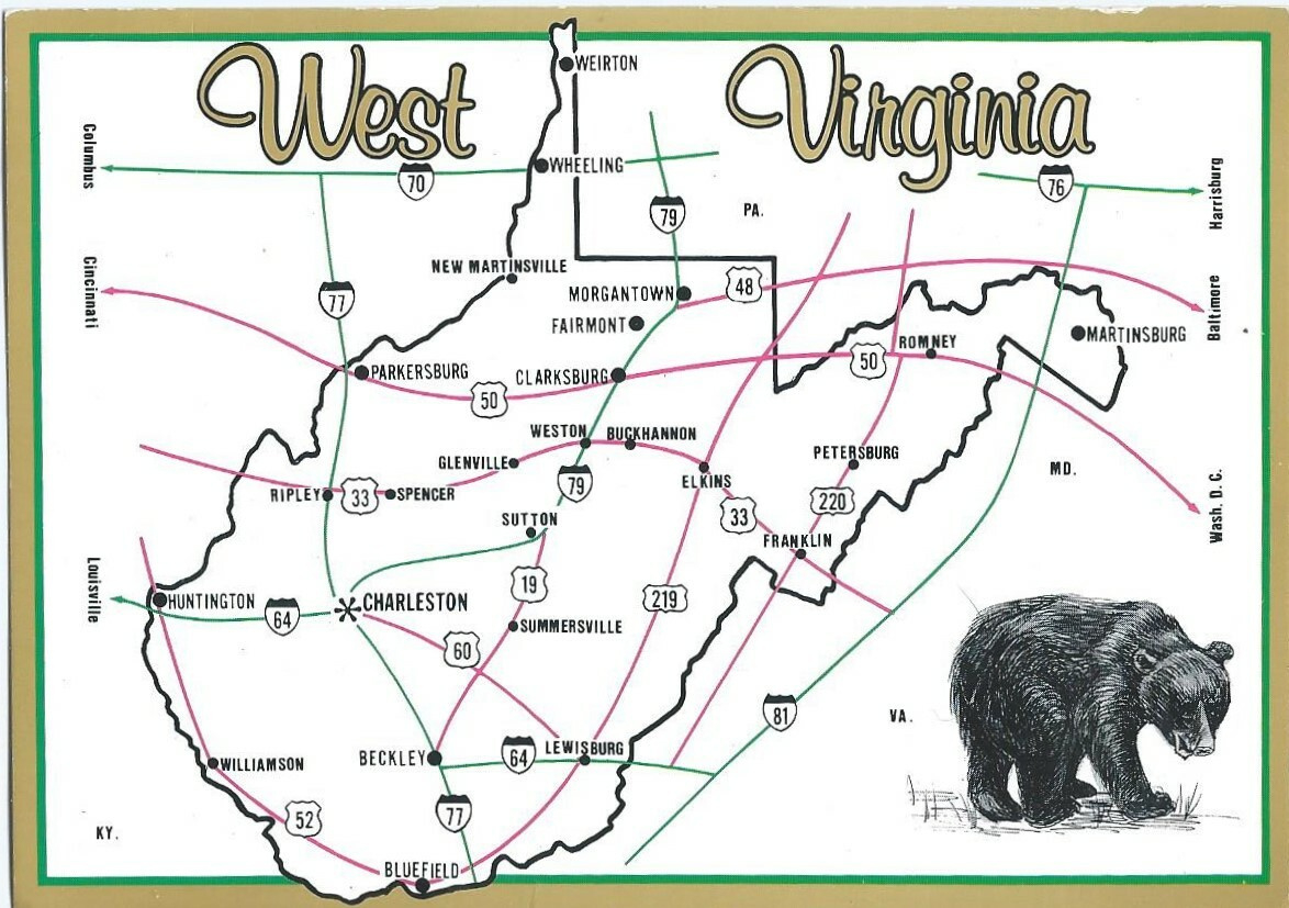 West Virginia Map Postcard With Bear Continental Unposted B38 | Ebay pertaining to Bears in West Virginia Map