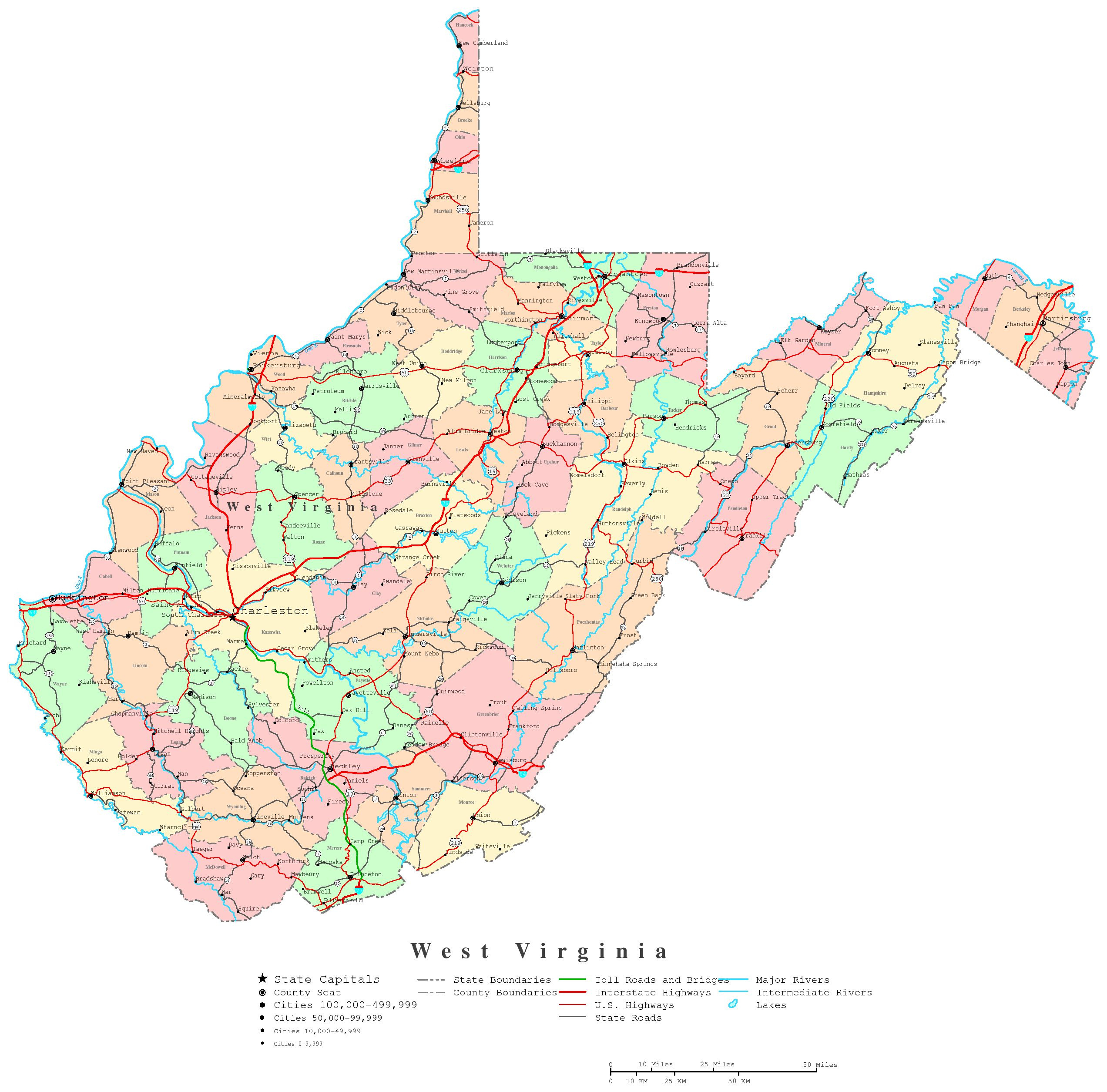 West Virginia Printable Map in Printable Map of West Virginia