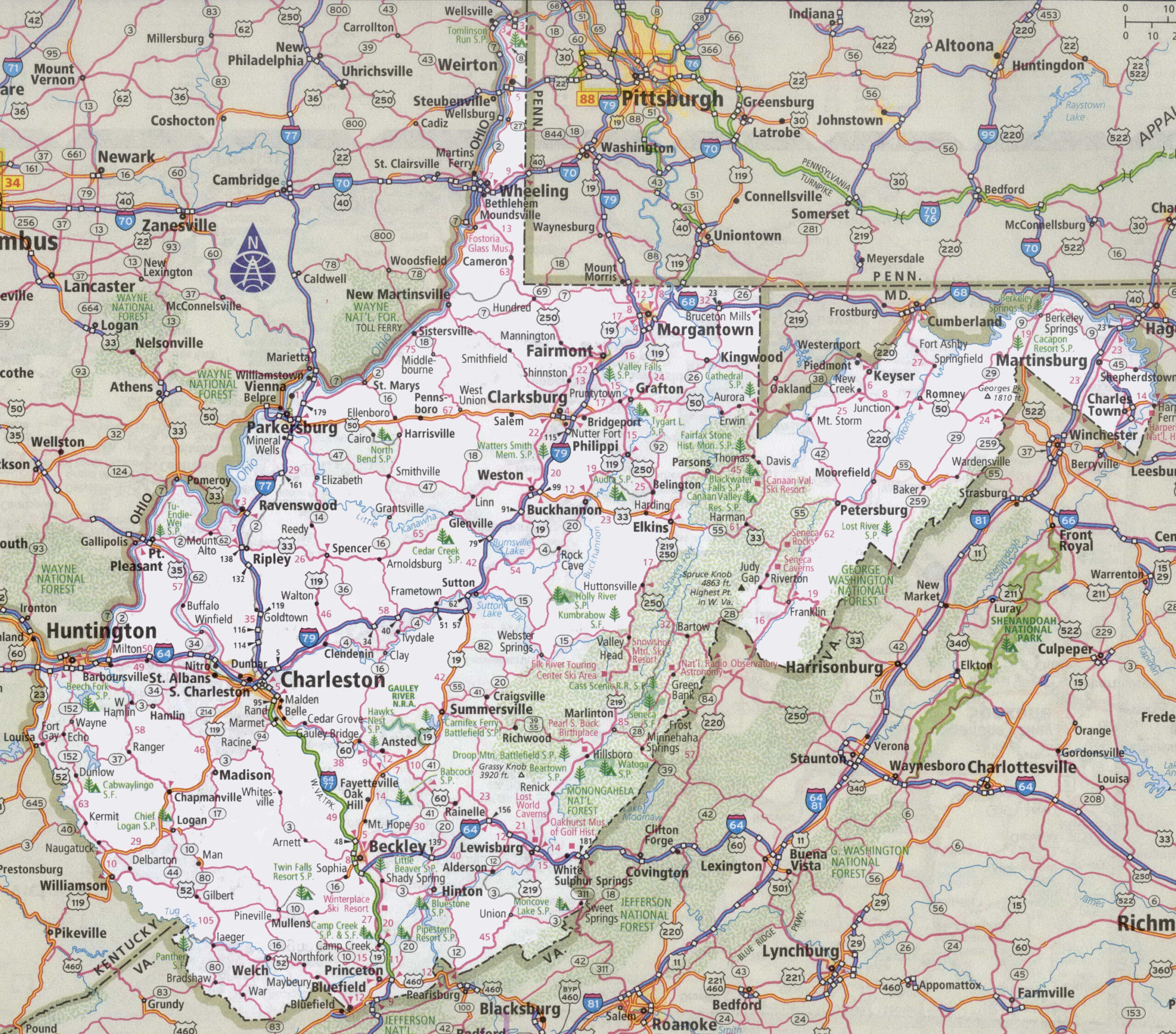 West Virginia Road Map - Ontheworldmap within Detailed Road Map Of West Virginia