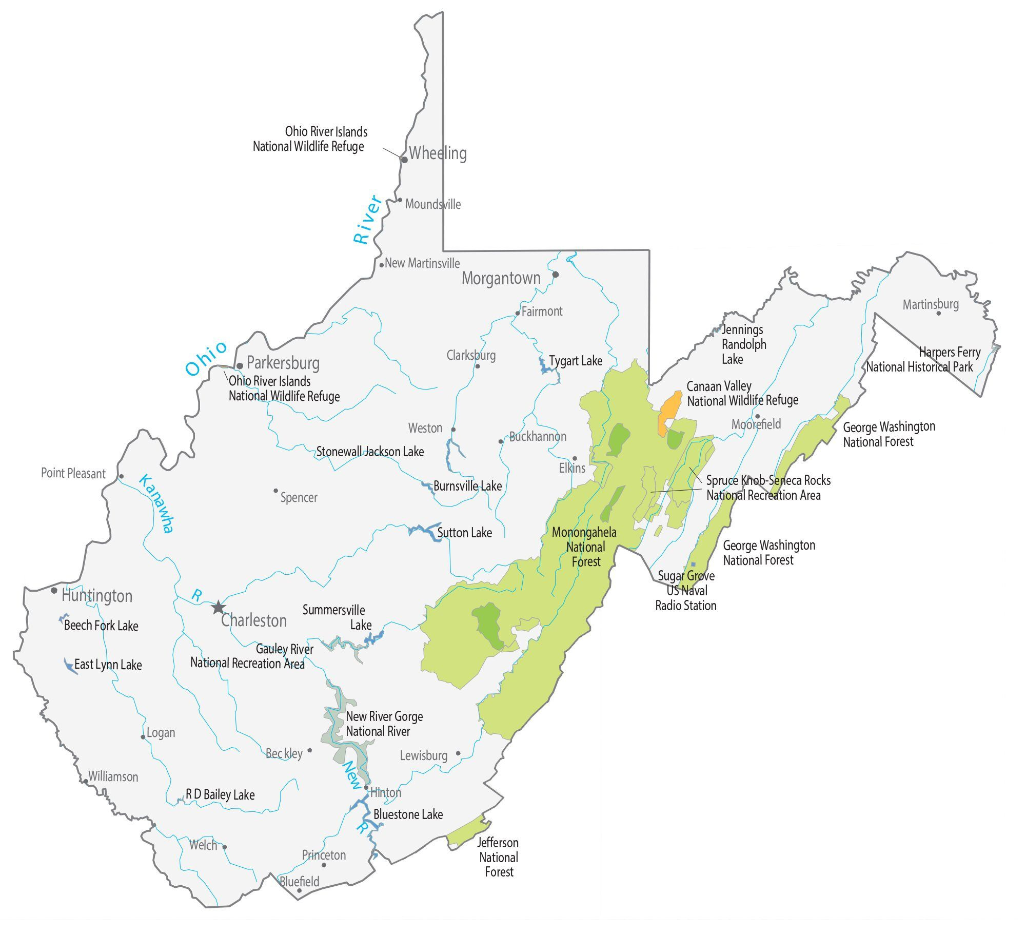 West Virginia State Map - Places And Landmarks - Gis Geography within West Virginia Tourist Attractions Map