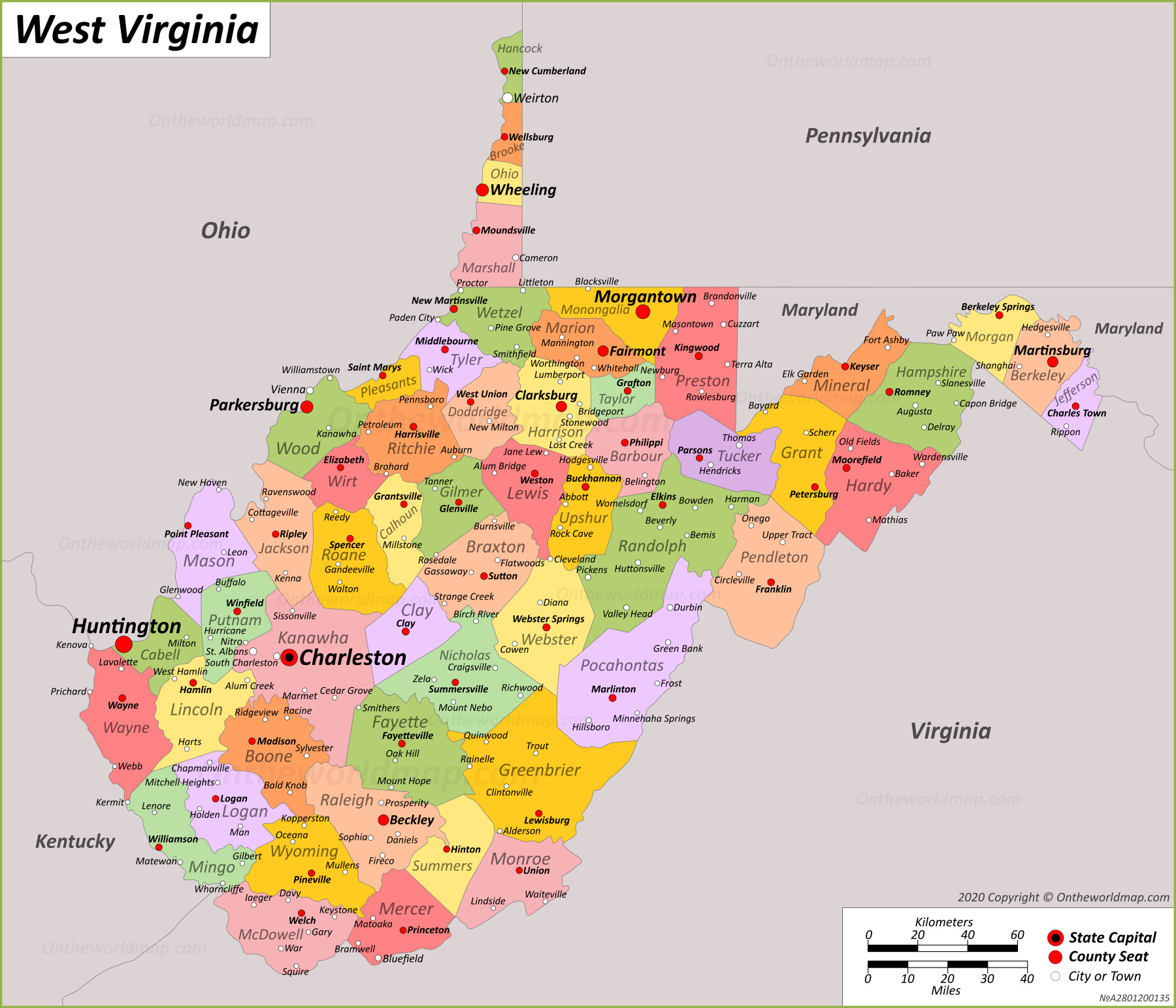 West Virginia State Map | Usa | Maps Of West Virginia (Wv) throughout Map Of West Virginia Towns