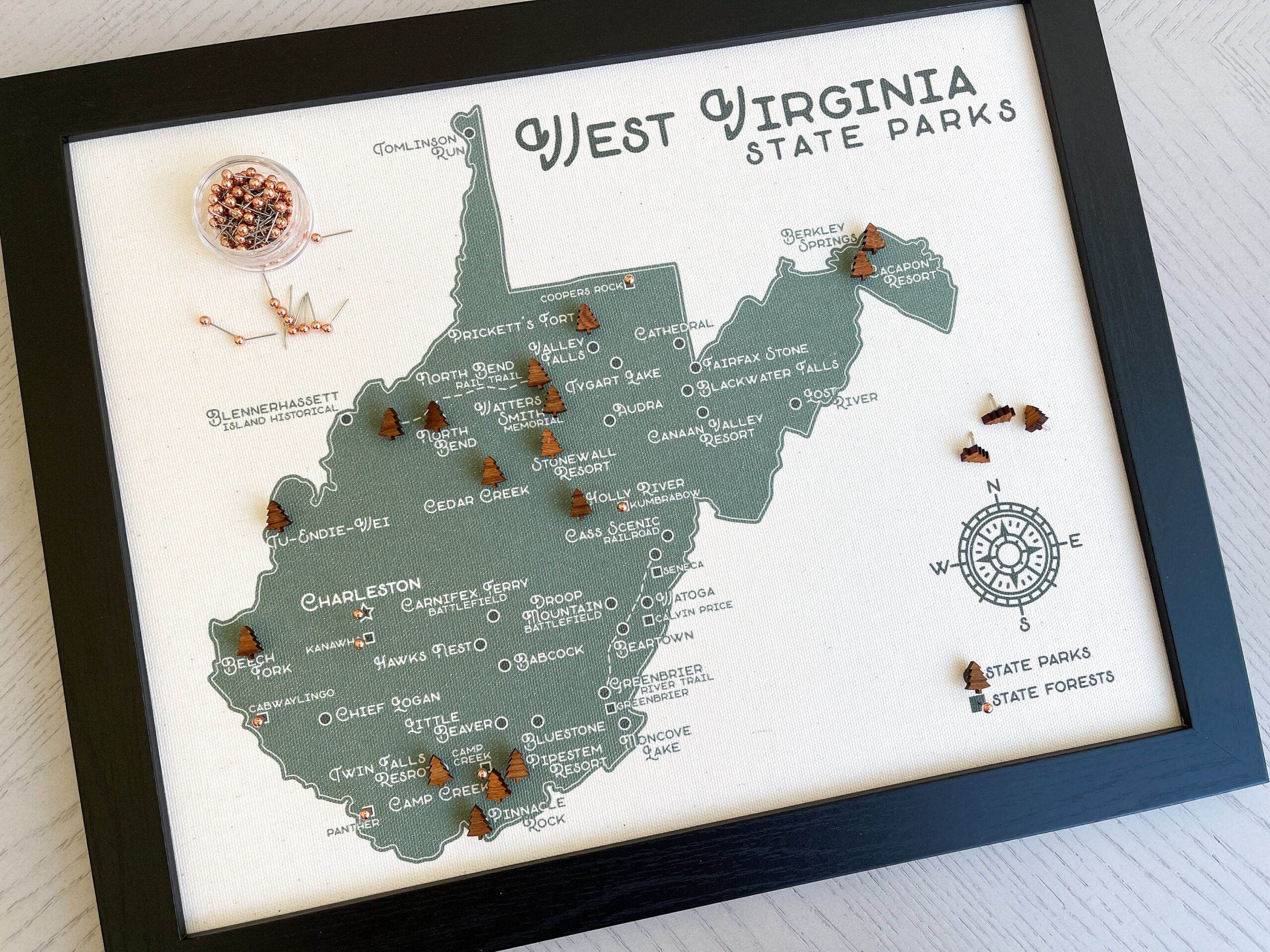 West Virginia State Park Push Pin Map, Wooden Tree Pins, Custom with regard to West Virginia Map State Parks
