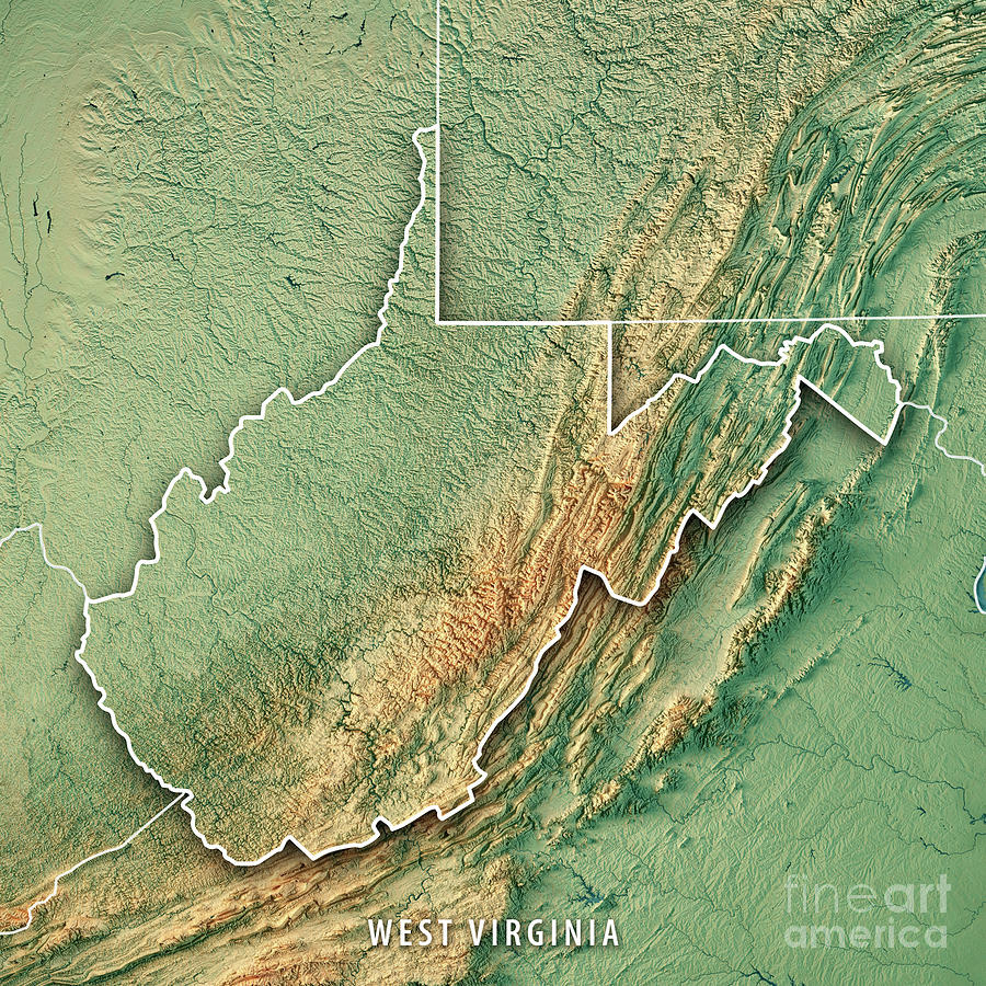 West Virginia State Usa 3D Render Topographic Mapfrank Ramspott throughout Topo Map of West Virginia