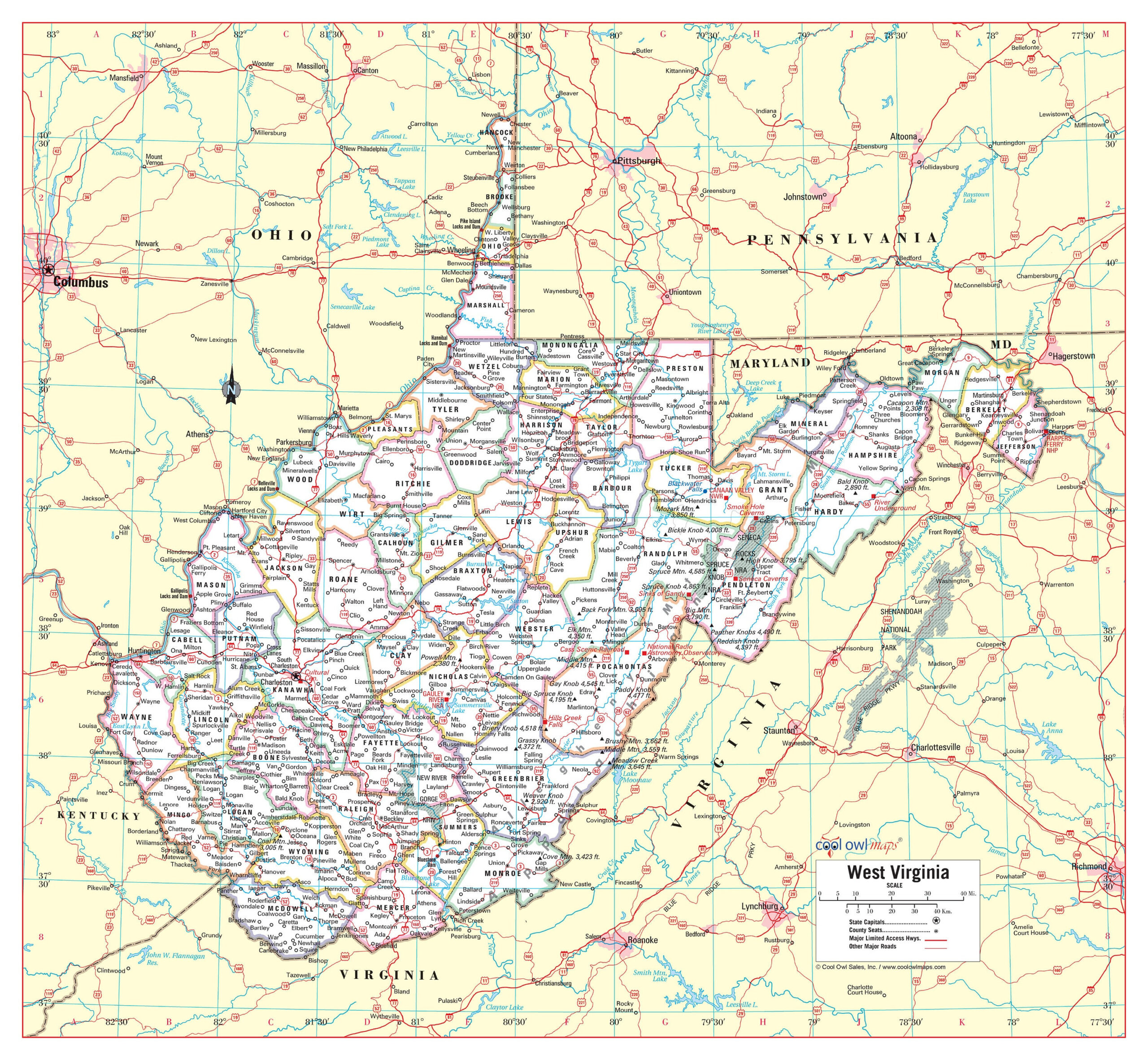West Virginia State Wall Map Large Print Poster - 24&amp;quot;Hx26&amp;quot;W - Etsy with regard to Printable Map Of West Virginia