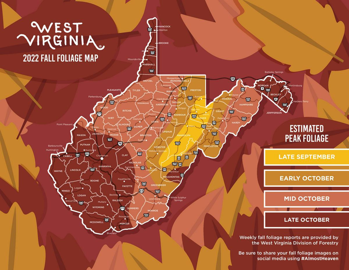 West Virginia Tourism Releases 2022 Fall Foliage Map - West intended for Fall Foliage Map West Virginia