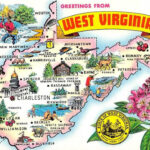 West Virginia Wv Map Card Greetings Roadside Attractions Ca1980'S Throughout West Virginia Tourist Attractions Map