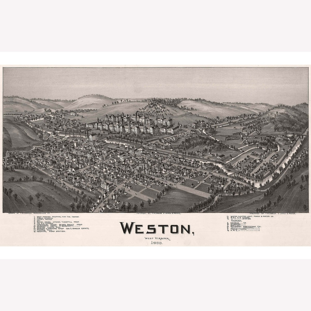 Weston, West Virginia. Antique Birdseye Map; 1900 | Ebay pertaining to Map Of Weston West Virginia