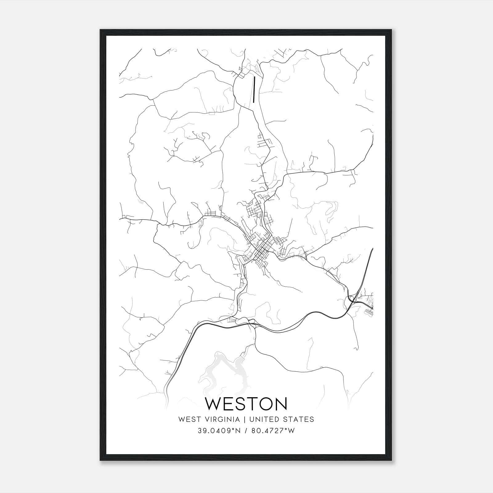Weston West Virginia Map Poster, Modern Home Decor Wall Art Print - Custom Maps &amp;amp; Posters regarding Map Of Weston West Virginia