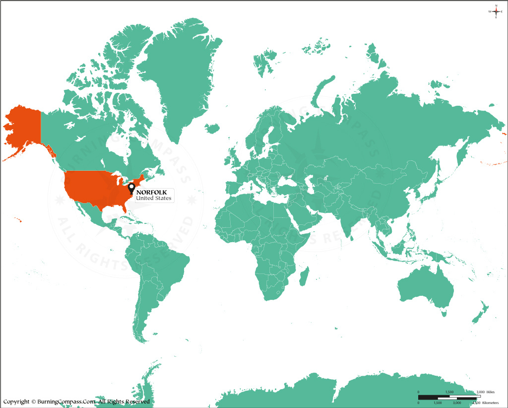 Where Is Norfolk, Virginia Located ? - Norfolk, Virginia On World Map with Virginia Located on the Map