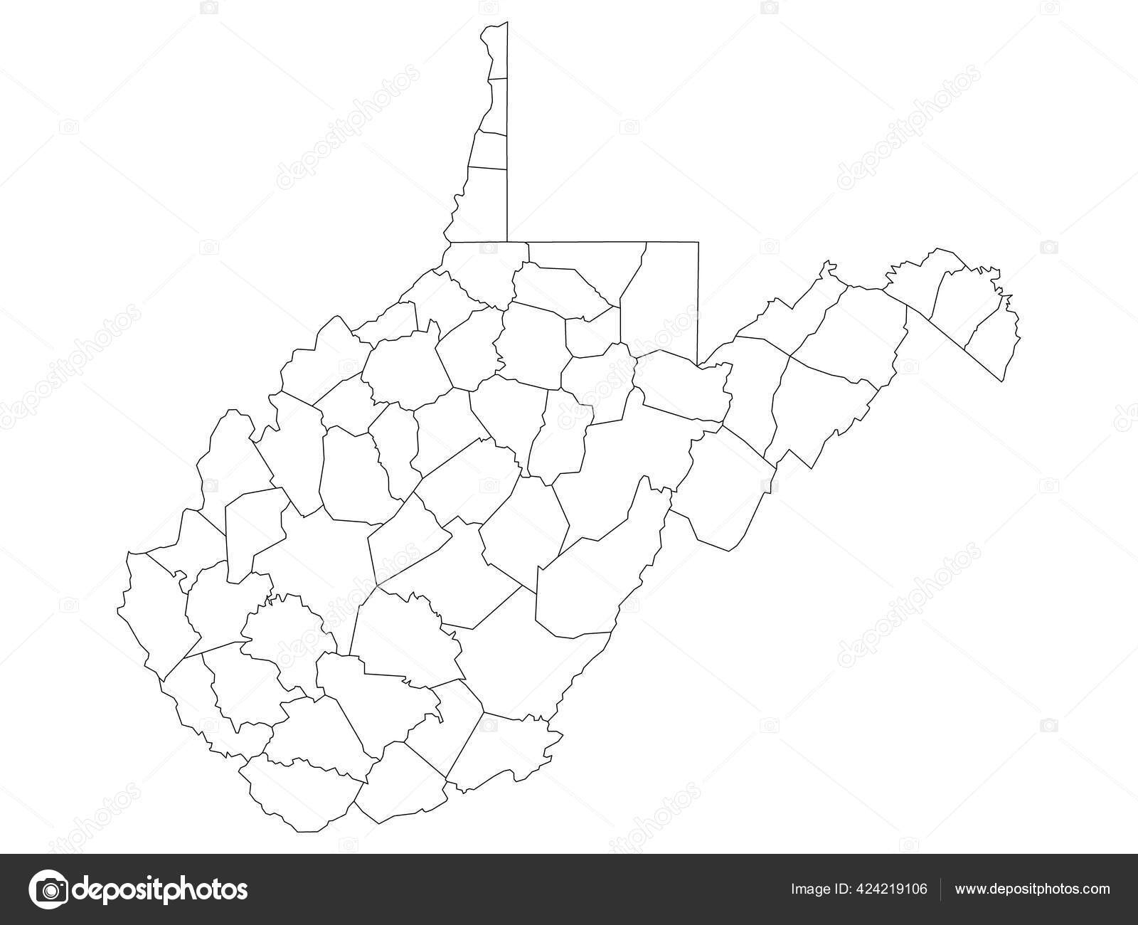 White Outline Counties Map State West Virginia Stock Vector with regard to Blank West Virginia County Map