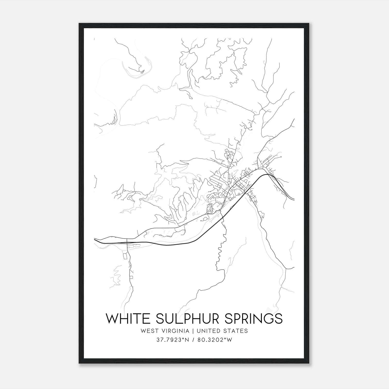 White Sulphur Springs West Virginia Map Poster, Modern Home Decor Wall Art Print - Custom Maps &amp;amp; Posters throughout White Sulphur Springs West Virginia Map