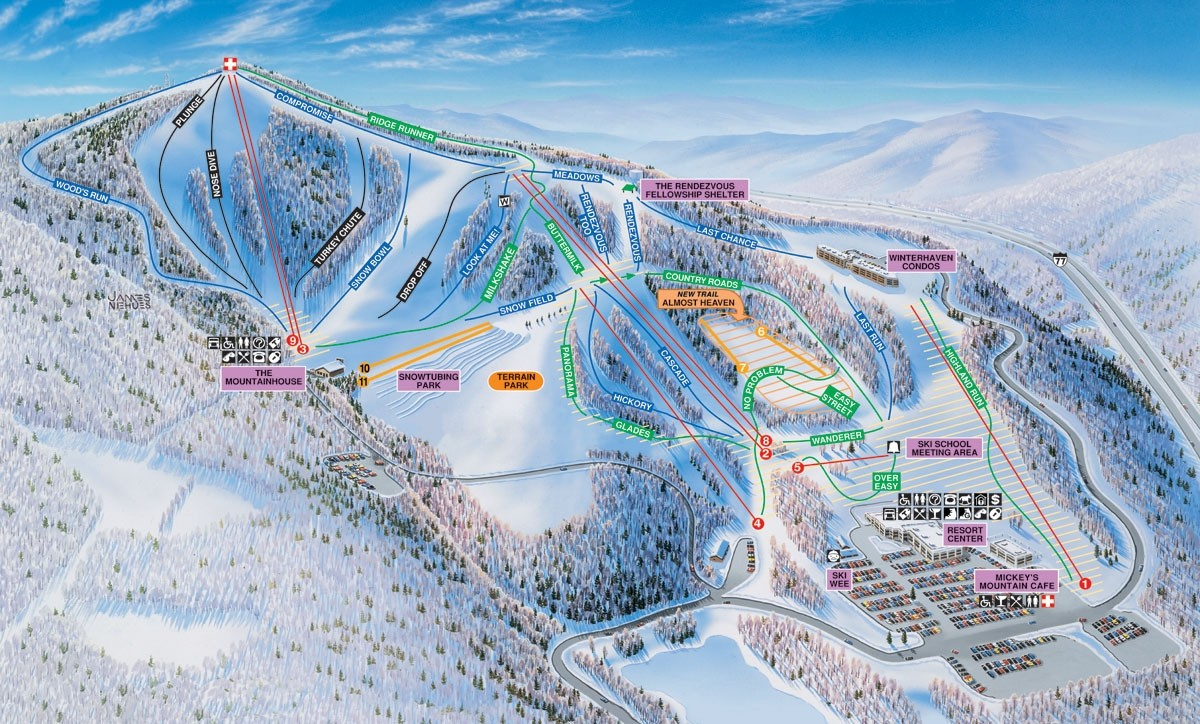 Winterplace Ski Resort Trail Map • Piste Map • Panoramic Mountain Map within West Virginia Ski Resorts Map