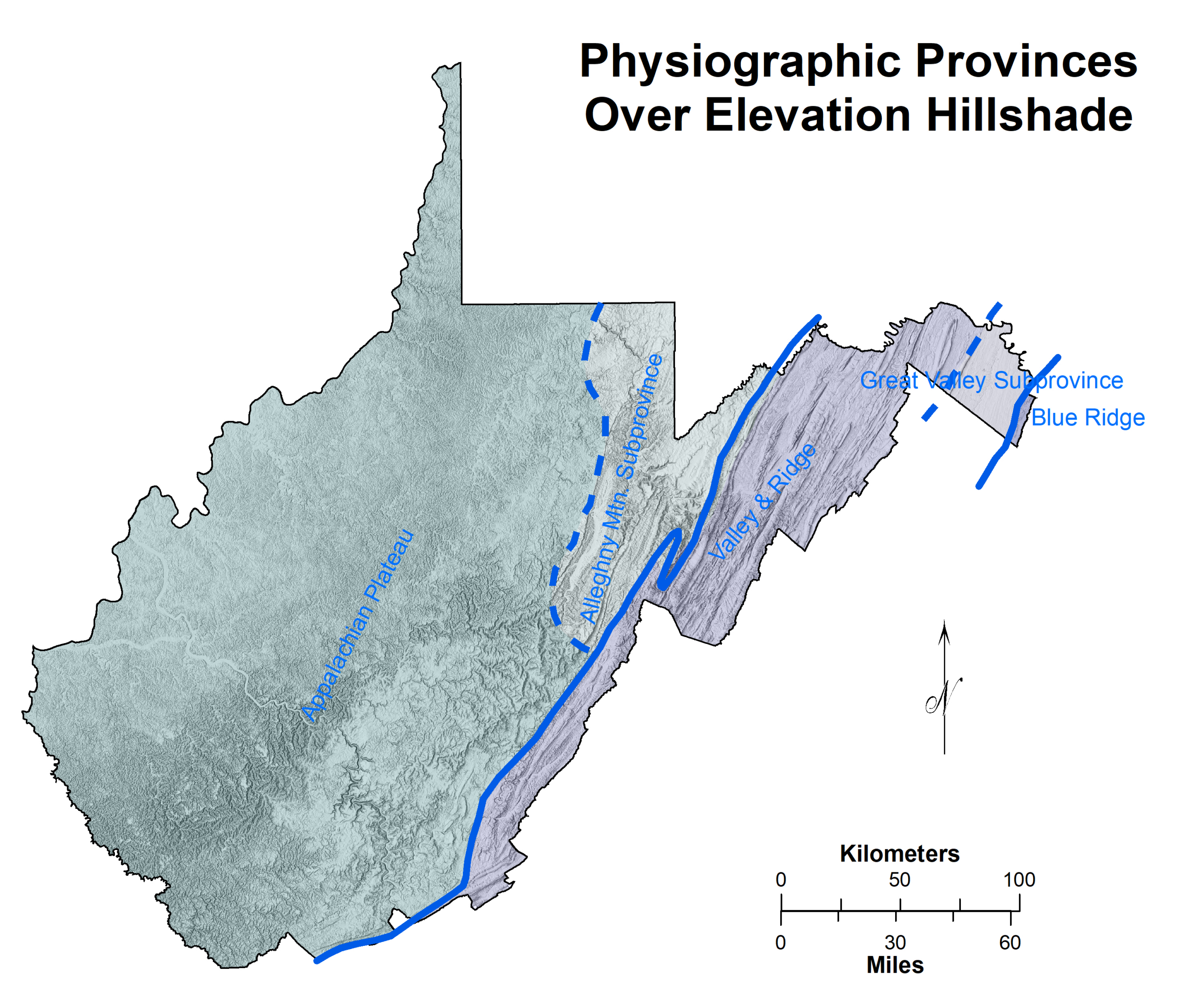 Wvges::wv Physiographic Provinces inside Blue Ridge Mountains West Virginia Map